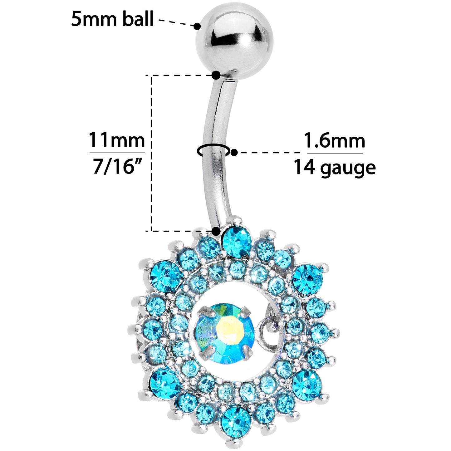 Aqua Gem Elegant Dance Wreath Belly Ring