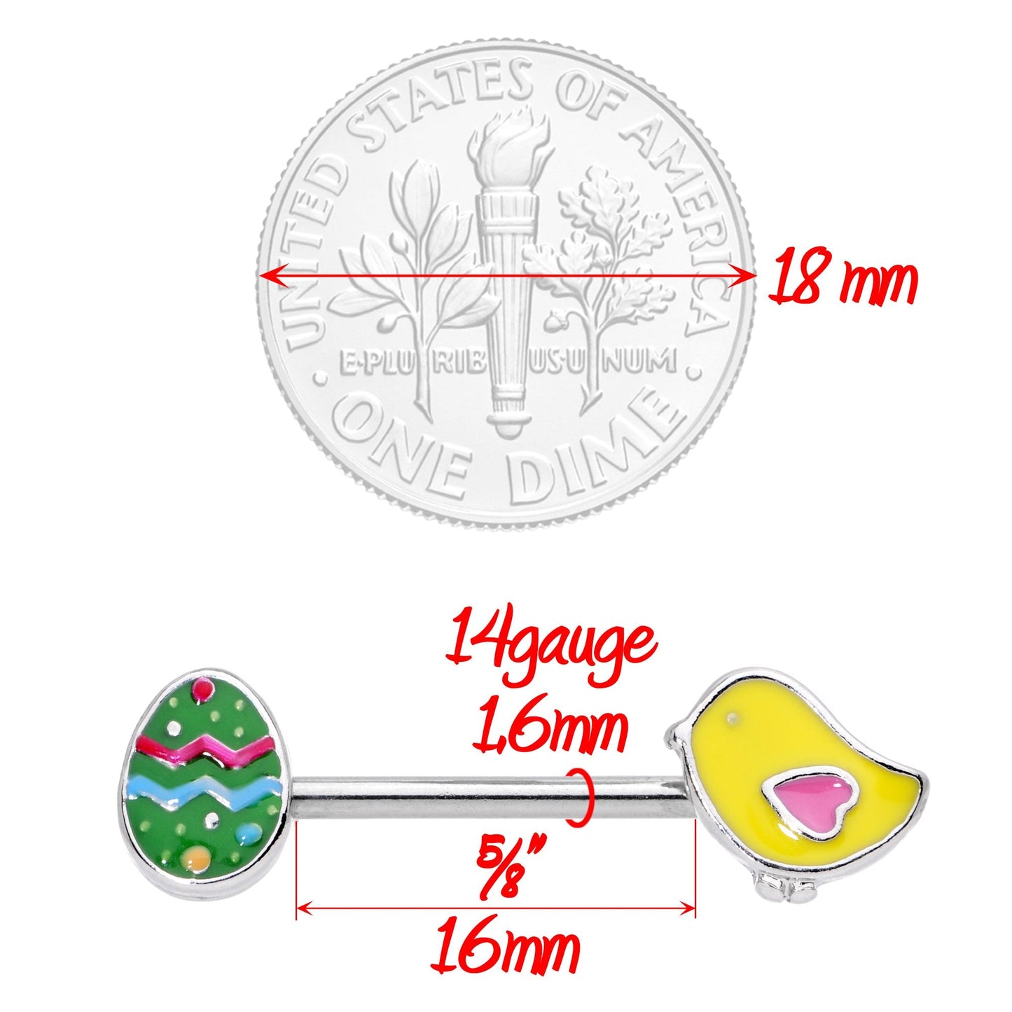14G 5/8 Easter Egg and Chick Barbell Nipple Ring Set