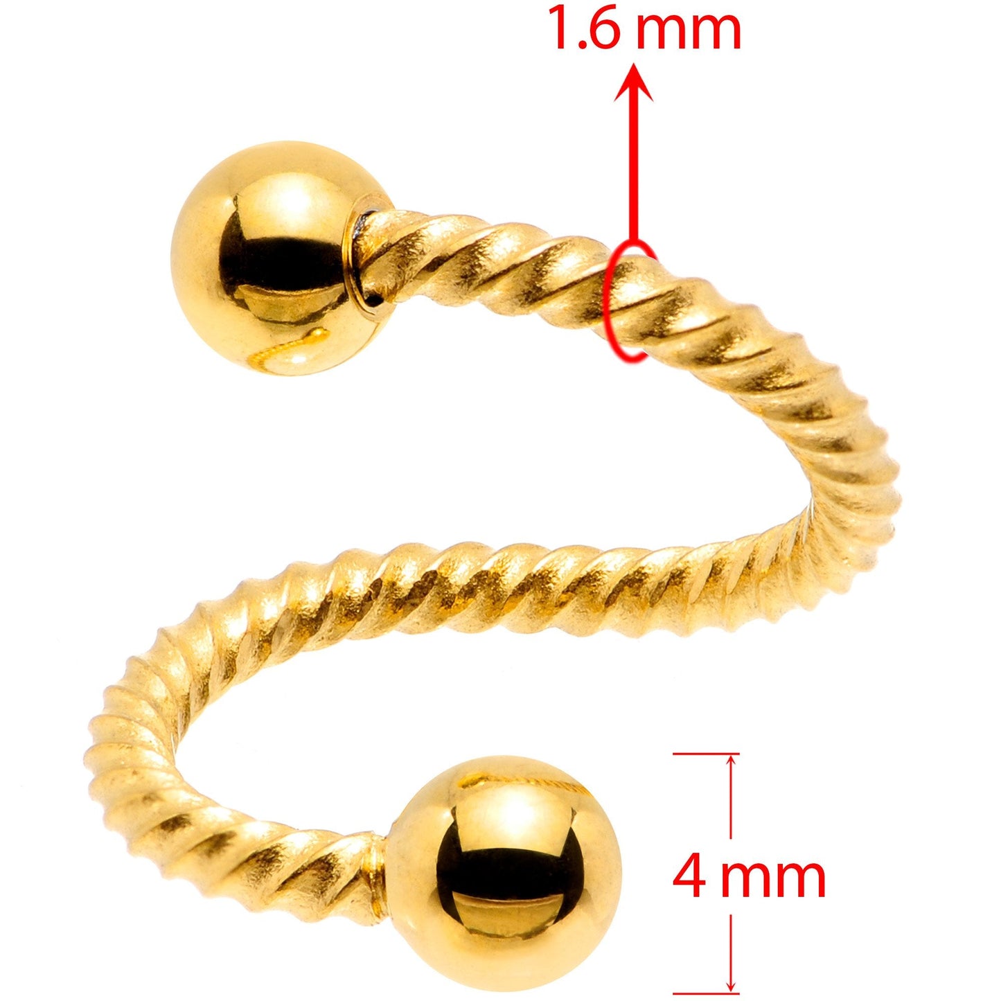 14G 3/8 Gold Tone Twisted Spiral Twister Belly Ring