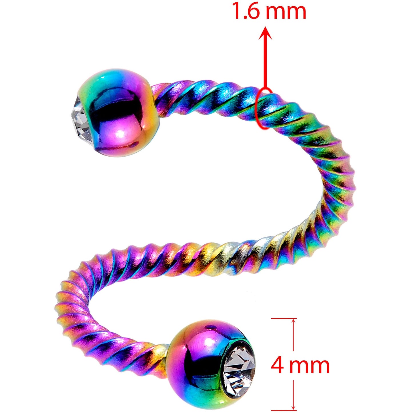 14G 3/8 Clear Gem Rainbow Twist Spiral Twister Belly Ring