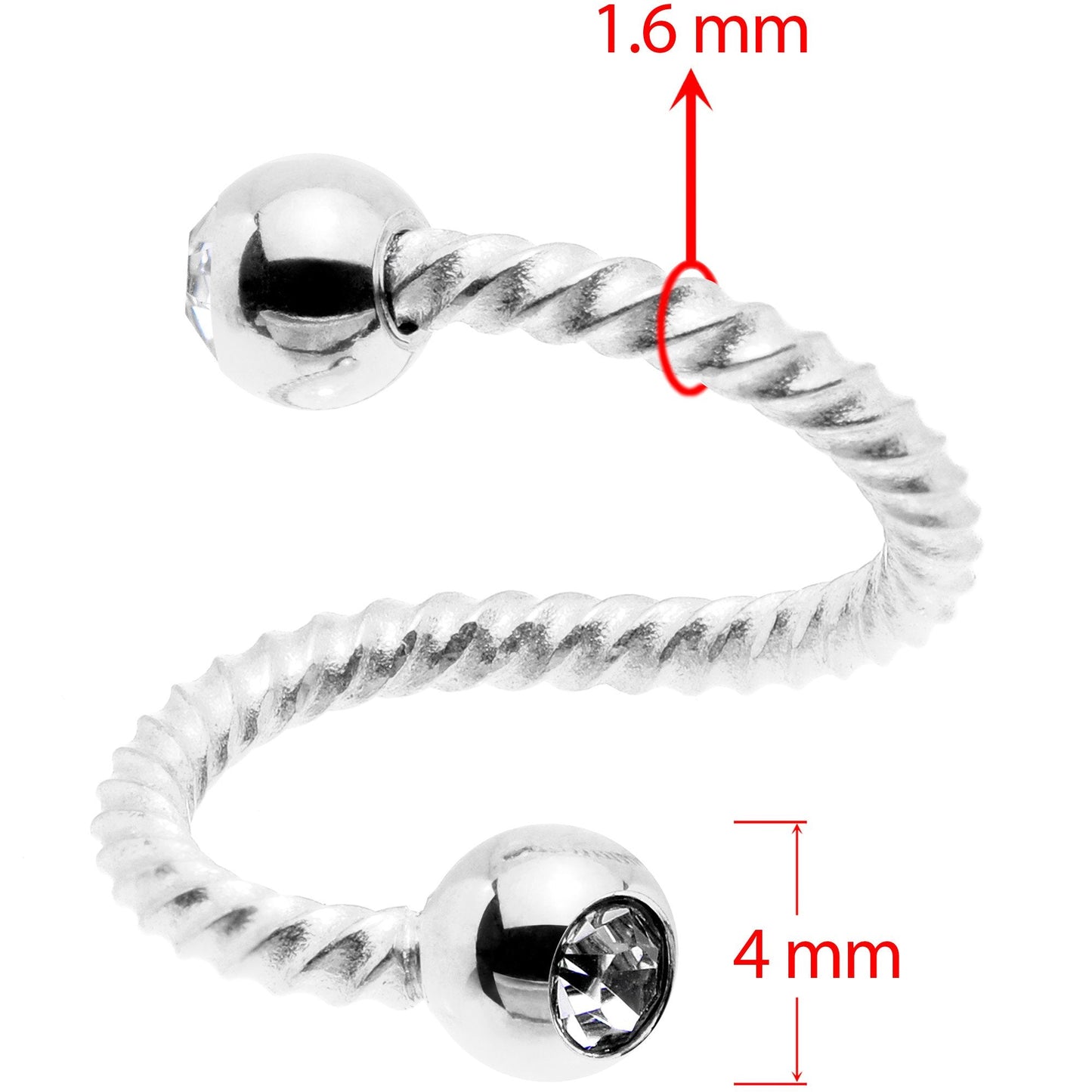 14G 3/8 Clear Gem Twist Spiral Twister Belly Ring