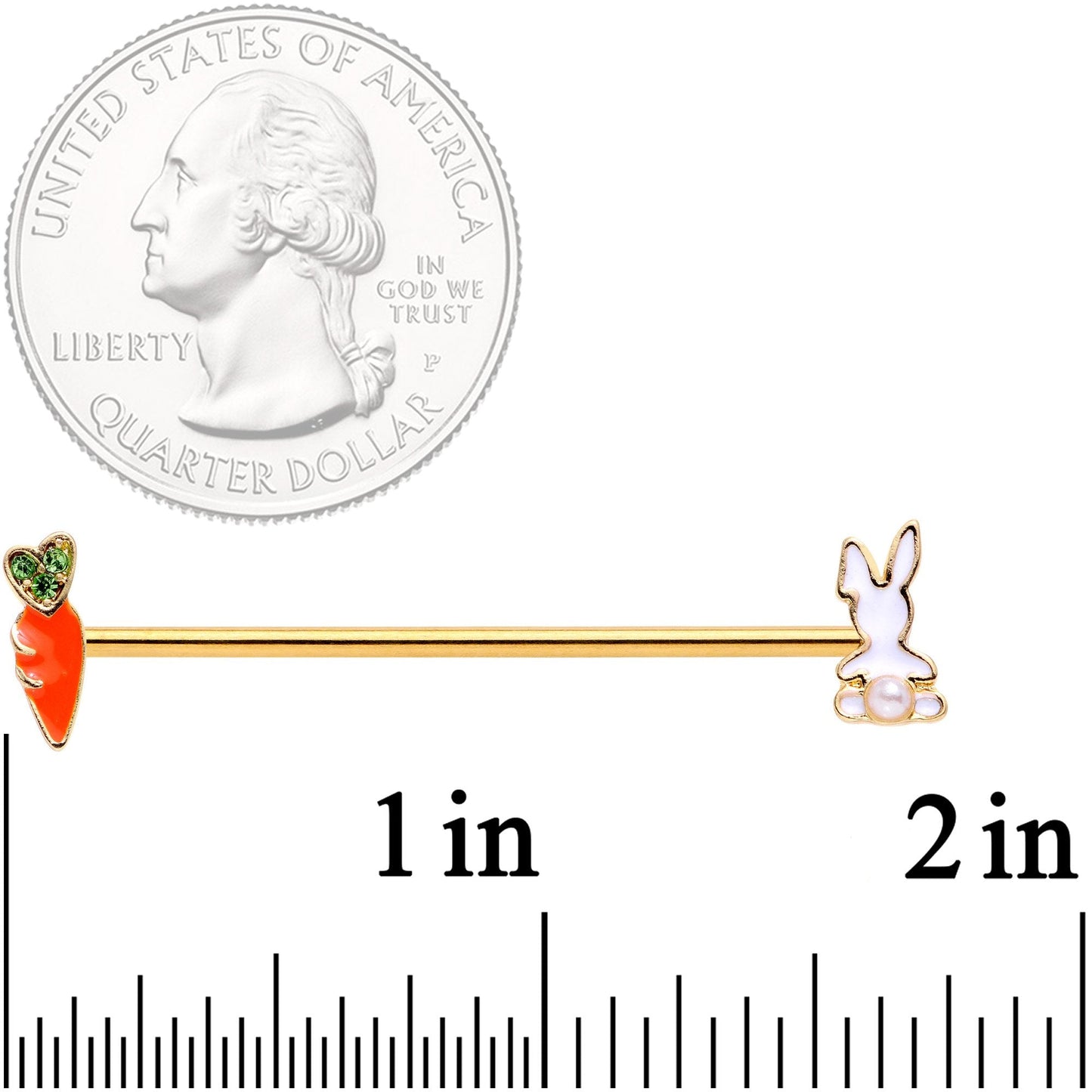 14G Green Gem Gold Tone Easter Bunny Industrial Barbell 38mm