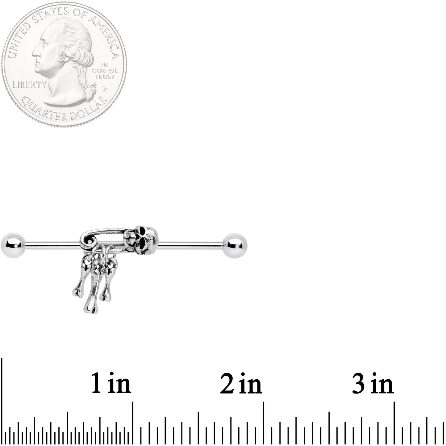 14G Skull Bones Safety Pin Halloween Industrial Barbell 38mm