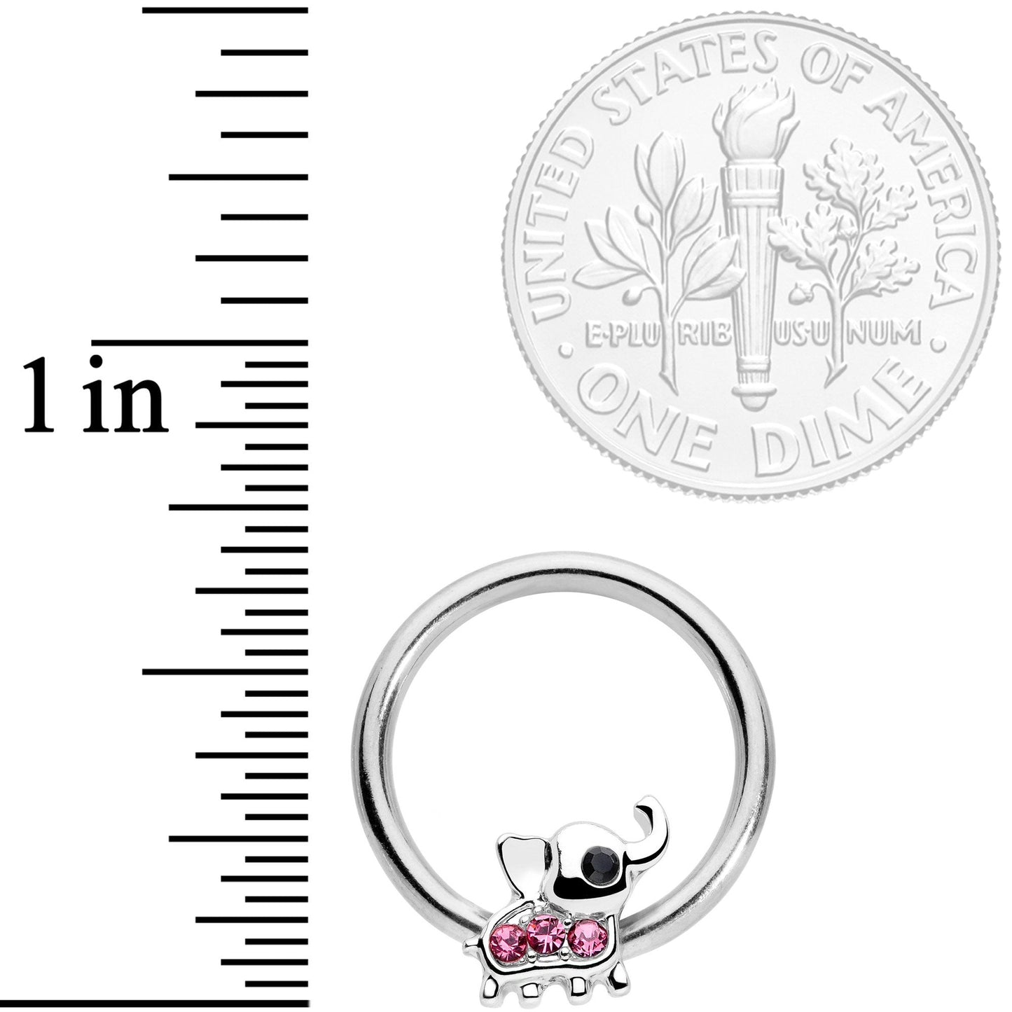 14G 1/2 Pink Gem Elephant BCR Captive Nipple Ring Set