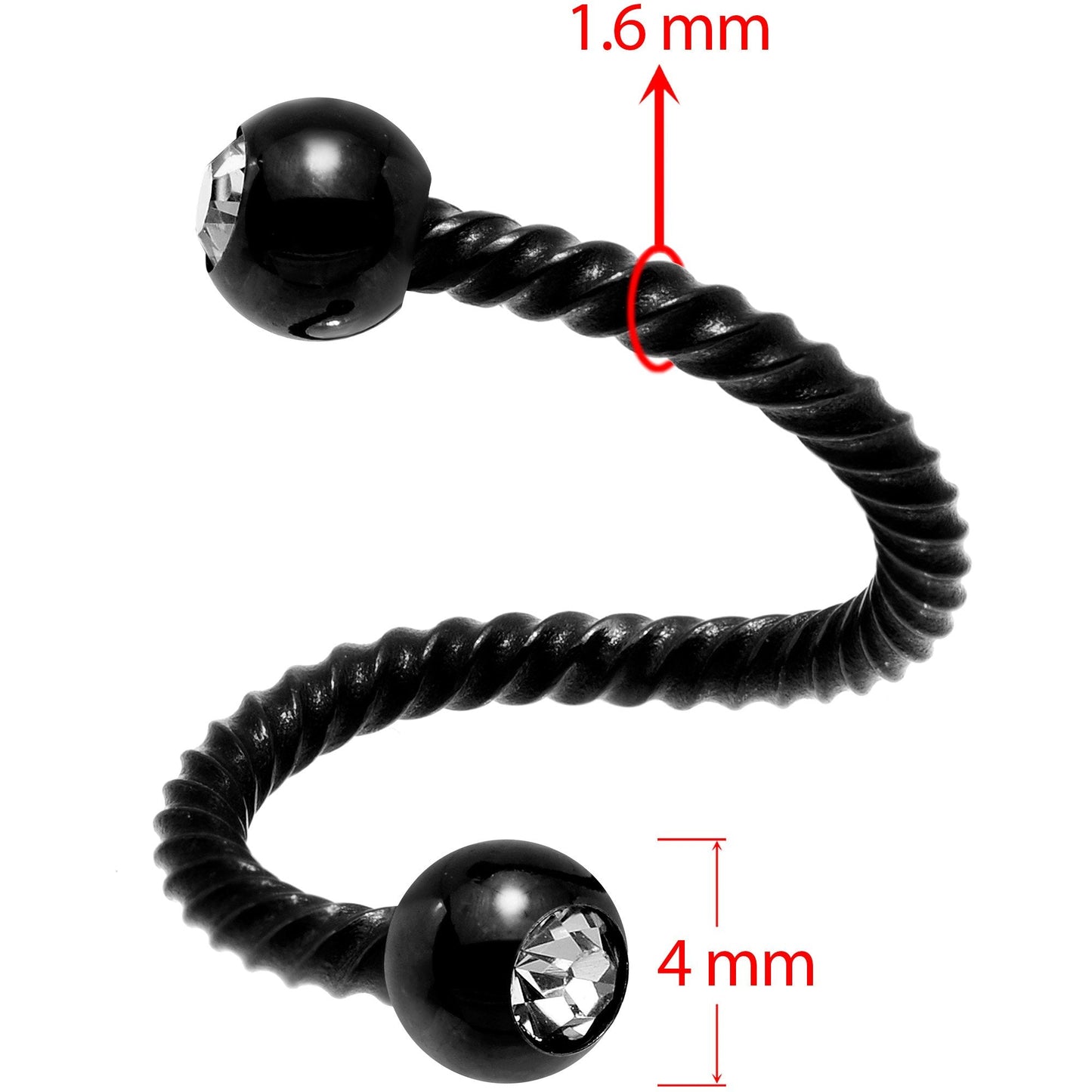 14G 3/8 Clear Gem Black Twist Spiral Twister Belly Ring