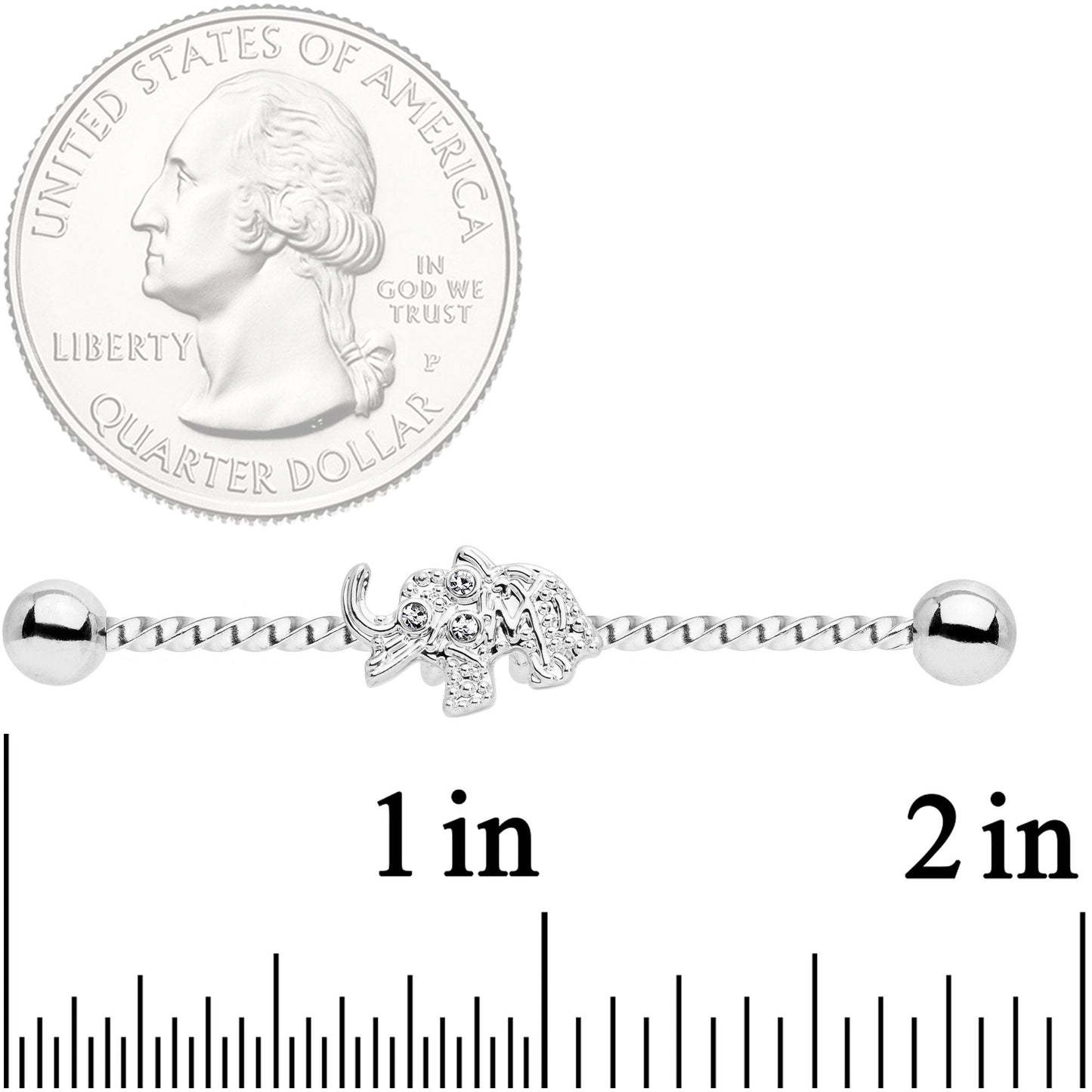 14G Clear Gem Elephant Industrial Barbell 38mm