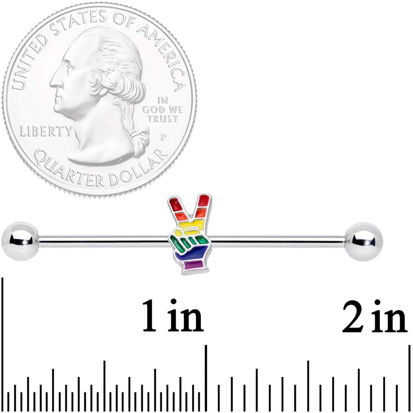 14G Pride Rainbow Peace Sign Industrial Barbell 38mm