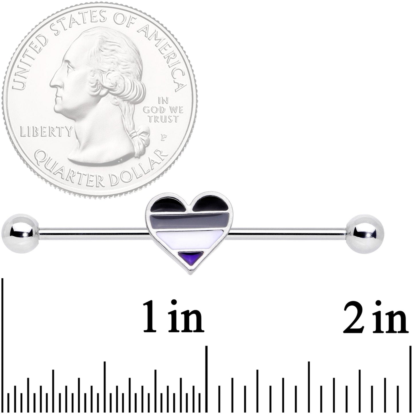14G Black Grey White Asexual Pride Heart Barbell Industrial 38mm
