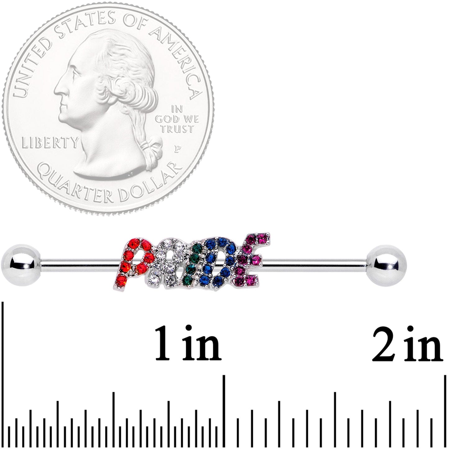 14G Rainbow Gem Text Gay Pride Barbell Industrial 38mm