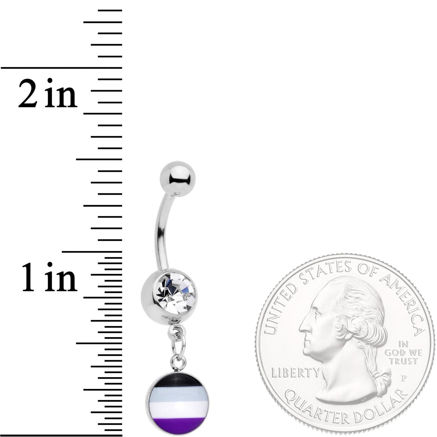 Clear Gem Black Grey White Purple Asexual Pride Flag Dangle Belly Ring