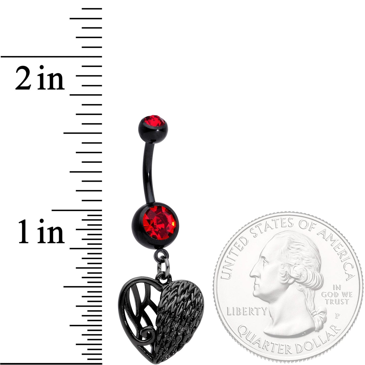 Red Gem Black Angels Wing Heart Dangle Belly Ring