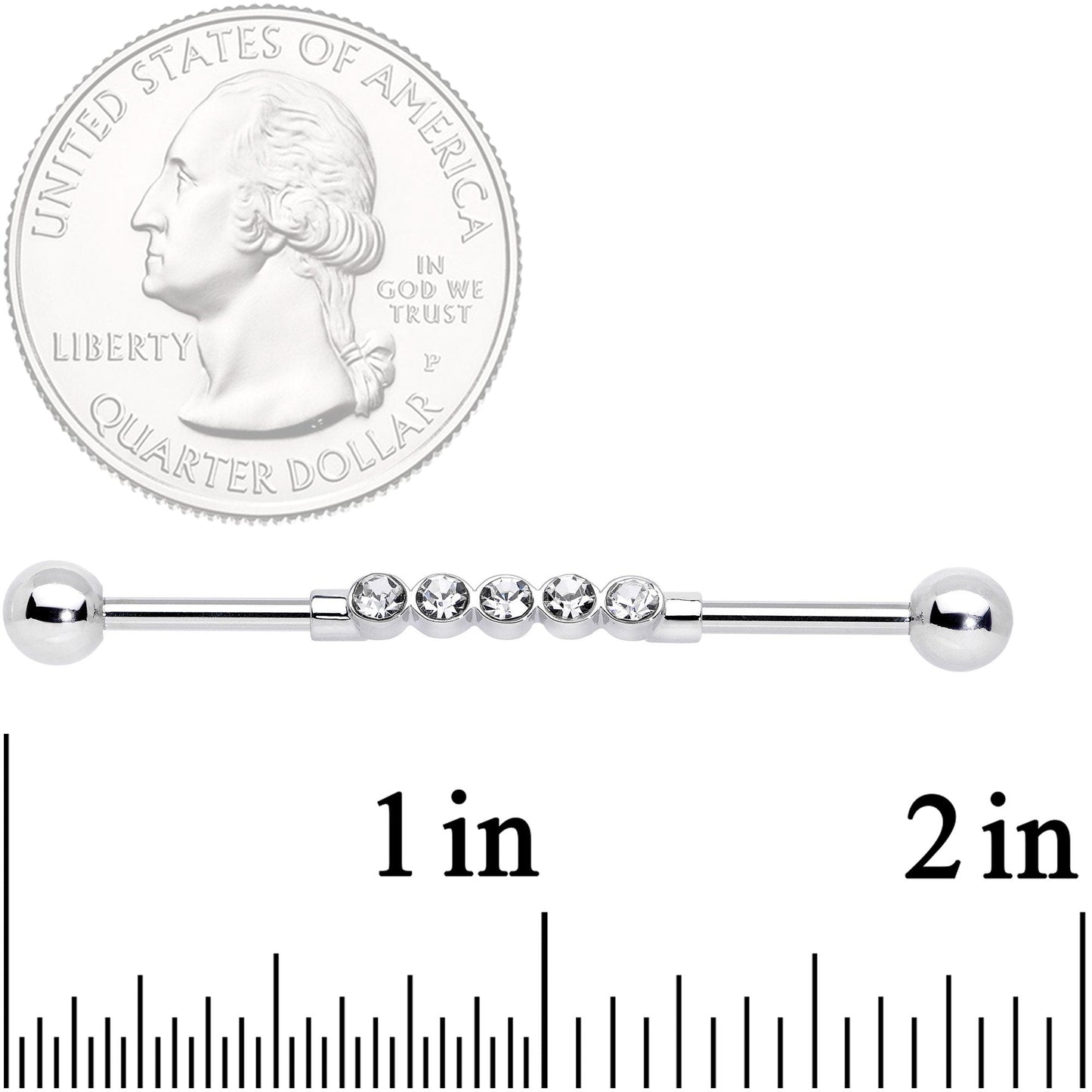 14G Clear CZ Gem Quintuplet Industrial Barbell 38mm