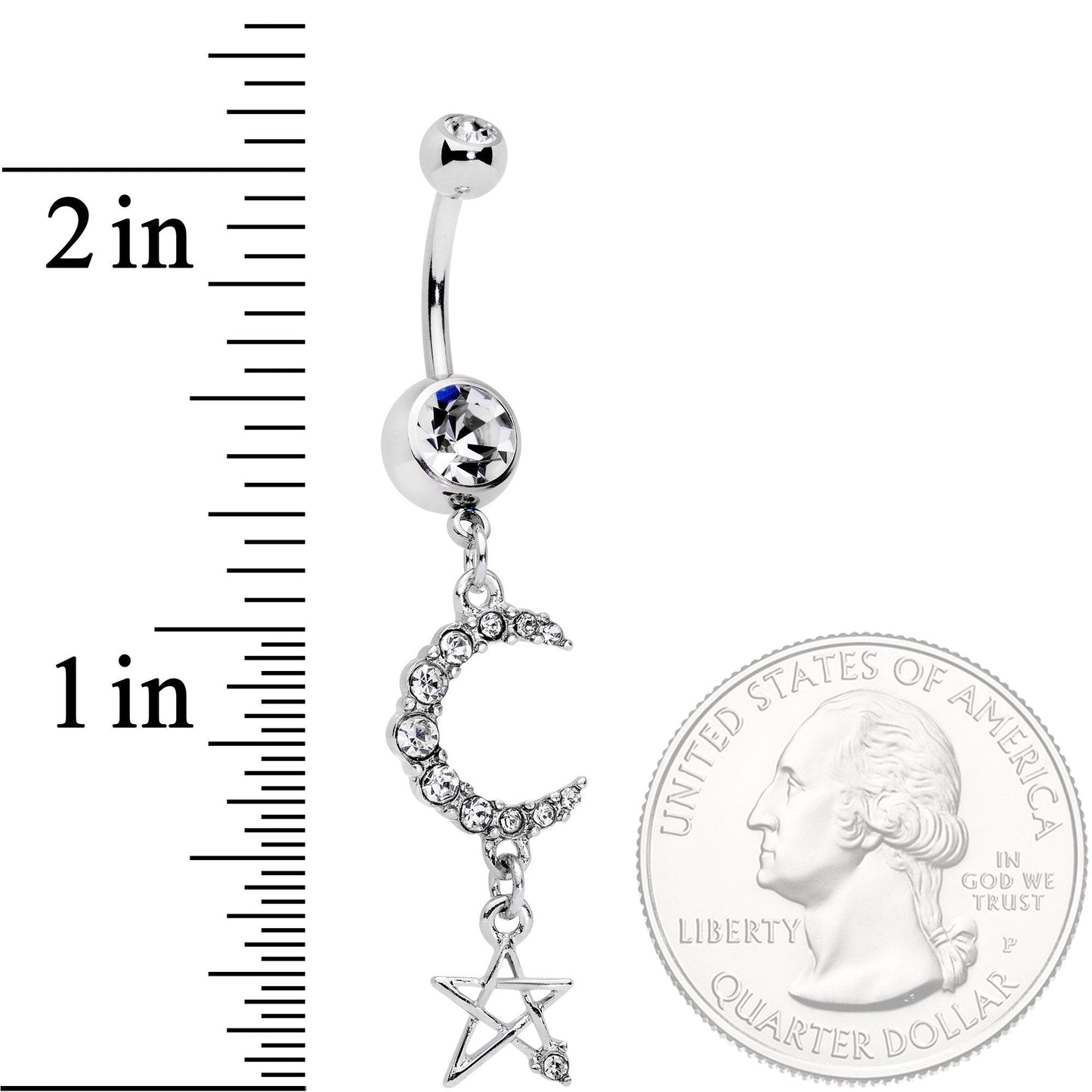 Clear Gem Moonlight Magic Crescent Moon Star Dangle Belly Ring