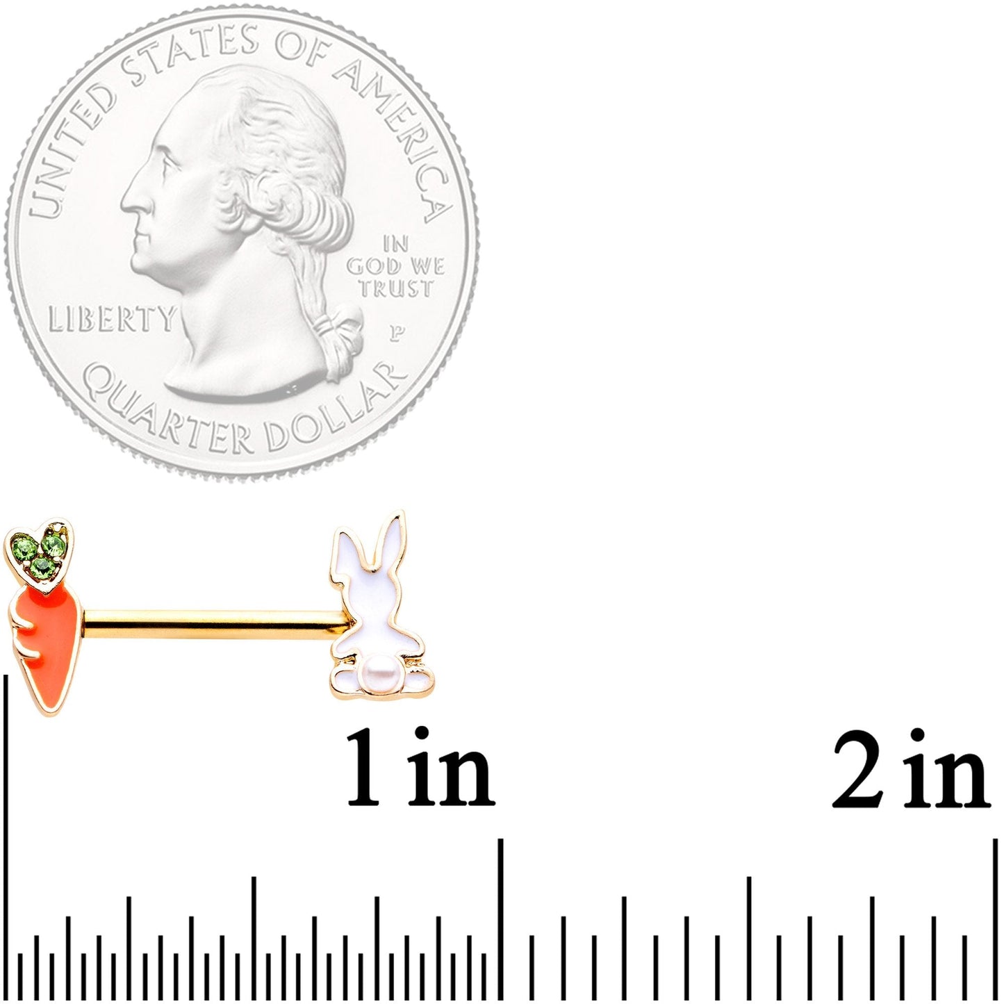 14G 9/16 Green Gem Gold Tone Bunny Carrot Barbell Nipple Ring Set