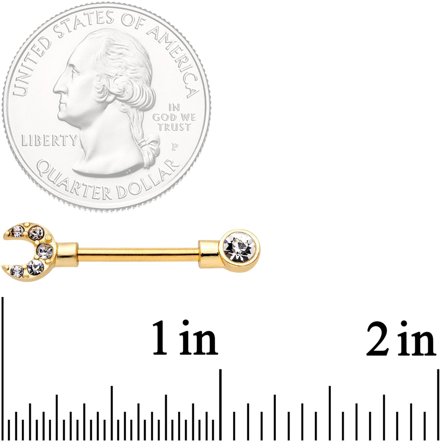 14G Clear CZ Gem Gold Tone Crescent Wrench Barbell Nipple Ring Set