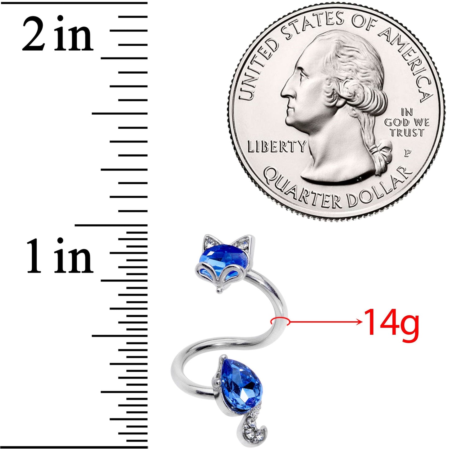 Clear Blue CZ Gem Foxy Fox Spiral Twister Belly Ring