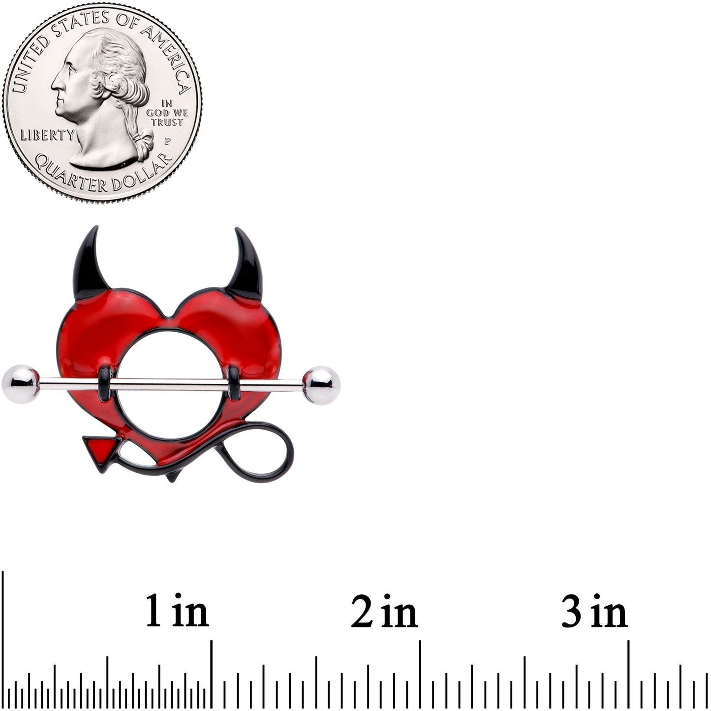 14G 28mm Red Black Lil Devil Heart Nipple Shield Set