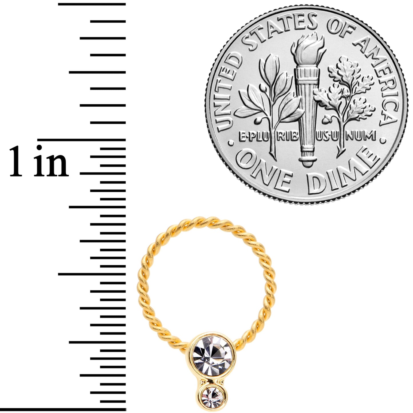 16G 3/8 Clear Gem Duo Gold Tone Twisted BCR Captive Ring