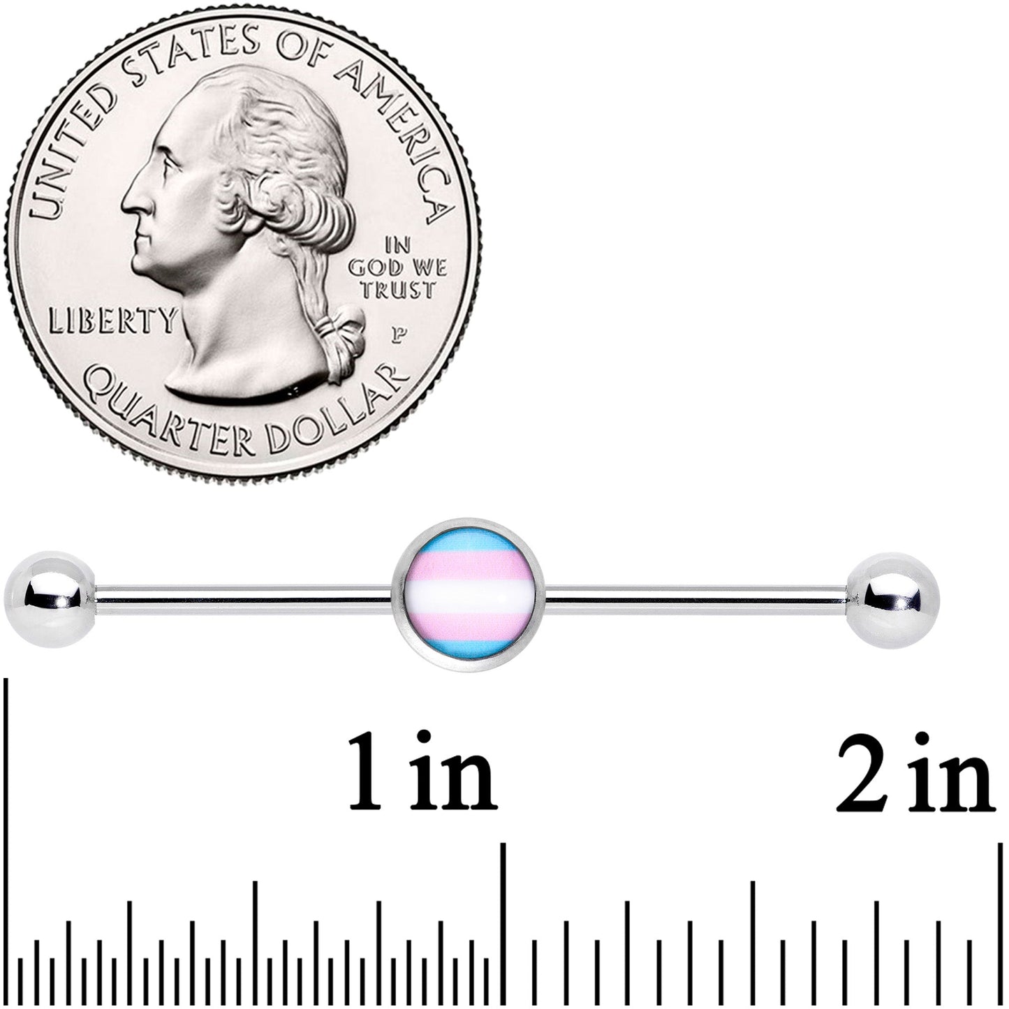 14G Pink Blue White Transgender Pride Industrial Barbell 38mm