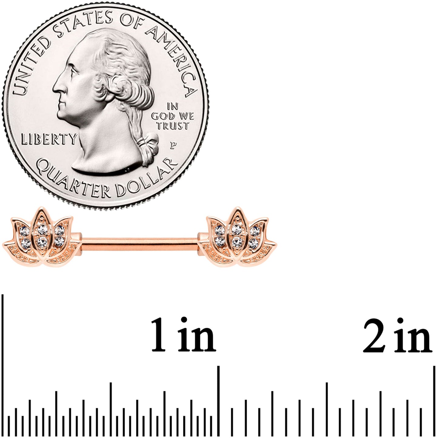 14G 9/16 Clear Gem Rose Gold Tone Lotus Flower Barbell Nipple Ring Set