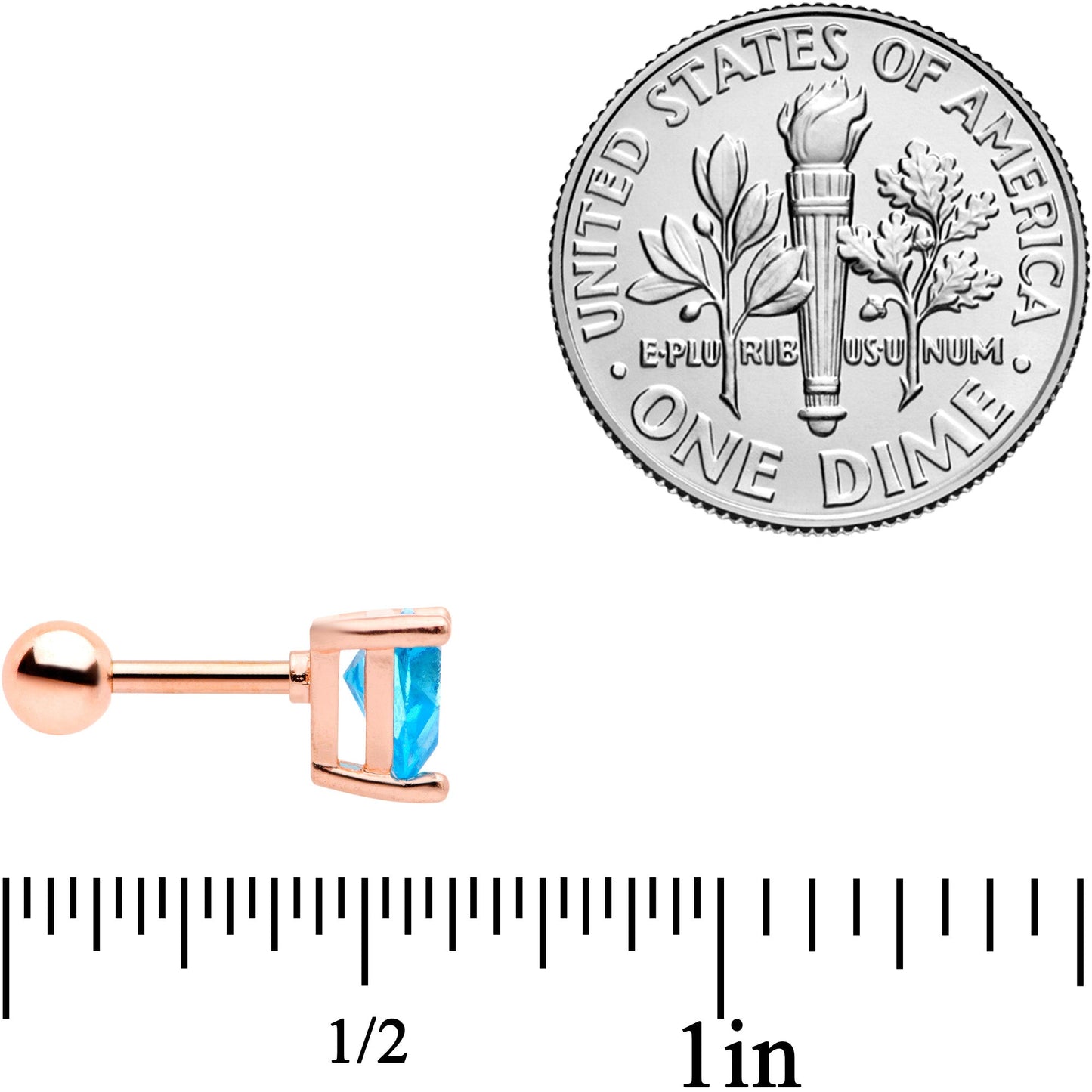 16G 1/4 Blue CZ Gem Rose Gold Tone Cartilage Tragus Set of 3