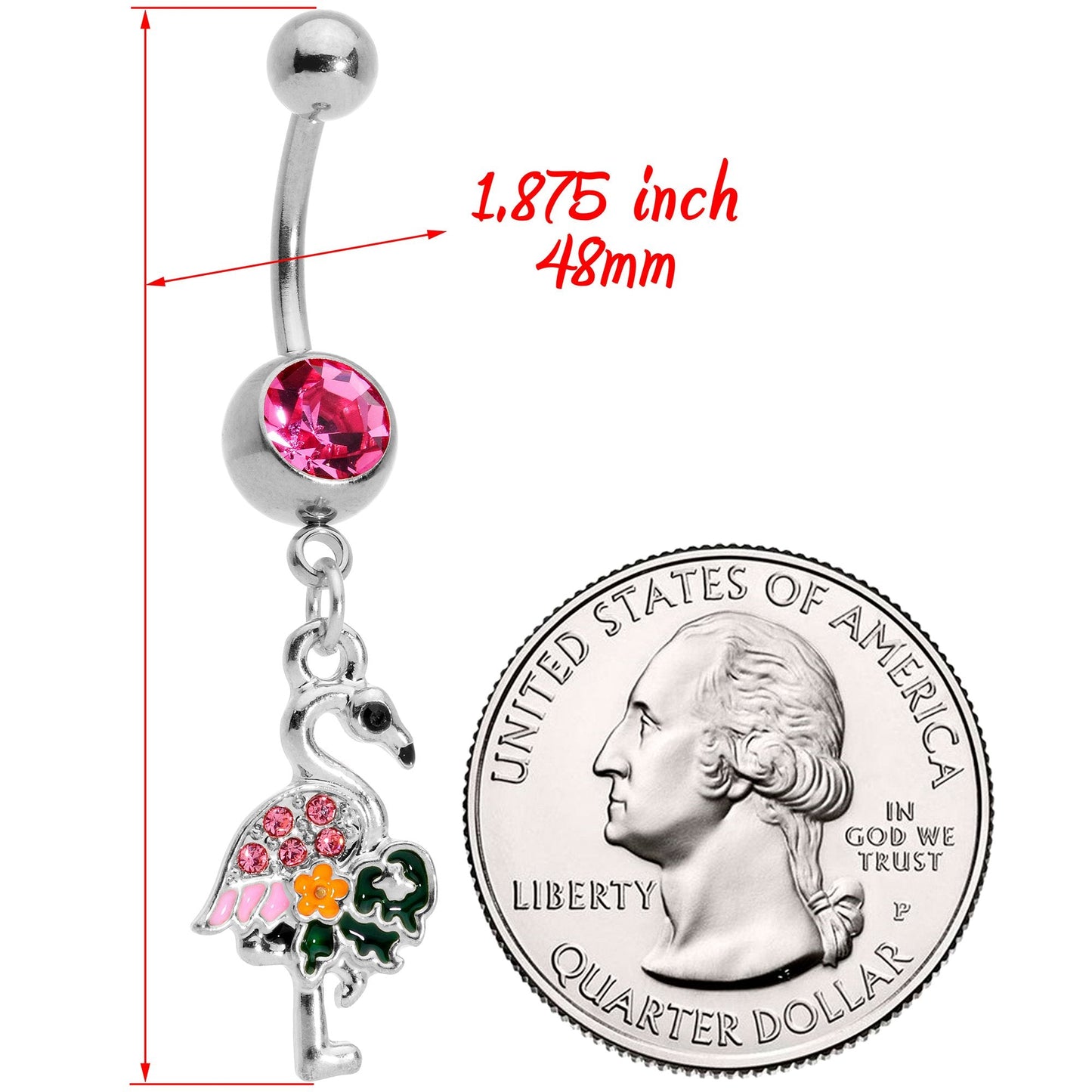Pink Gem Florida Pink Flamingo Bird Dangle Belly Ring