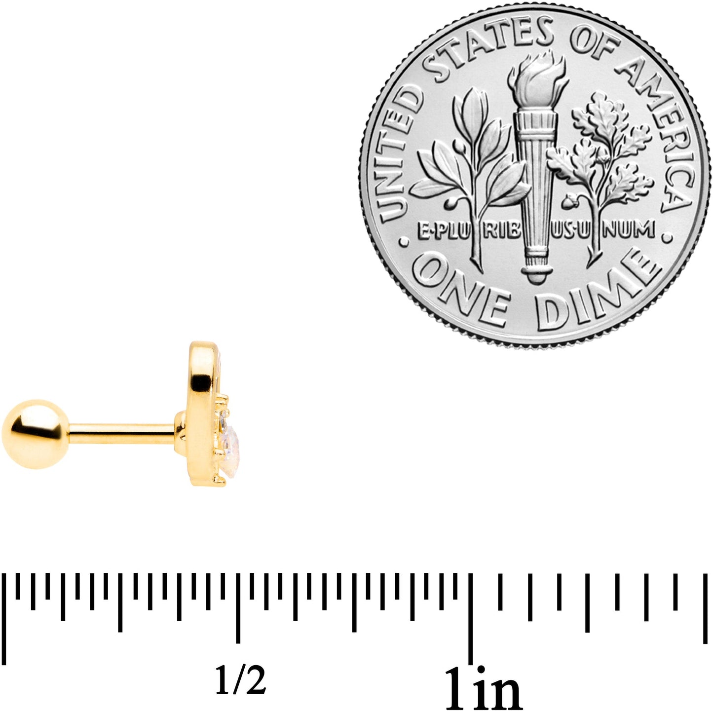 16G 1/4 Clear Gem Gold Tone Hollow Heart Cartilage Tragus