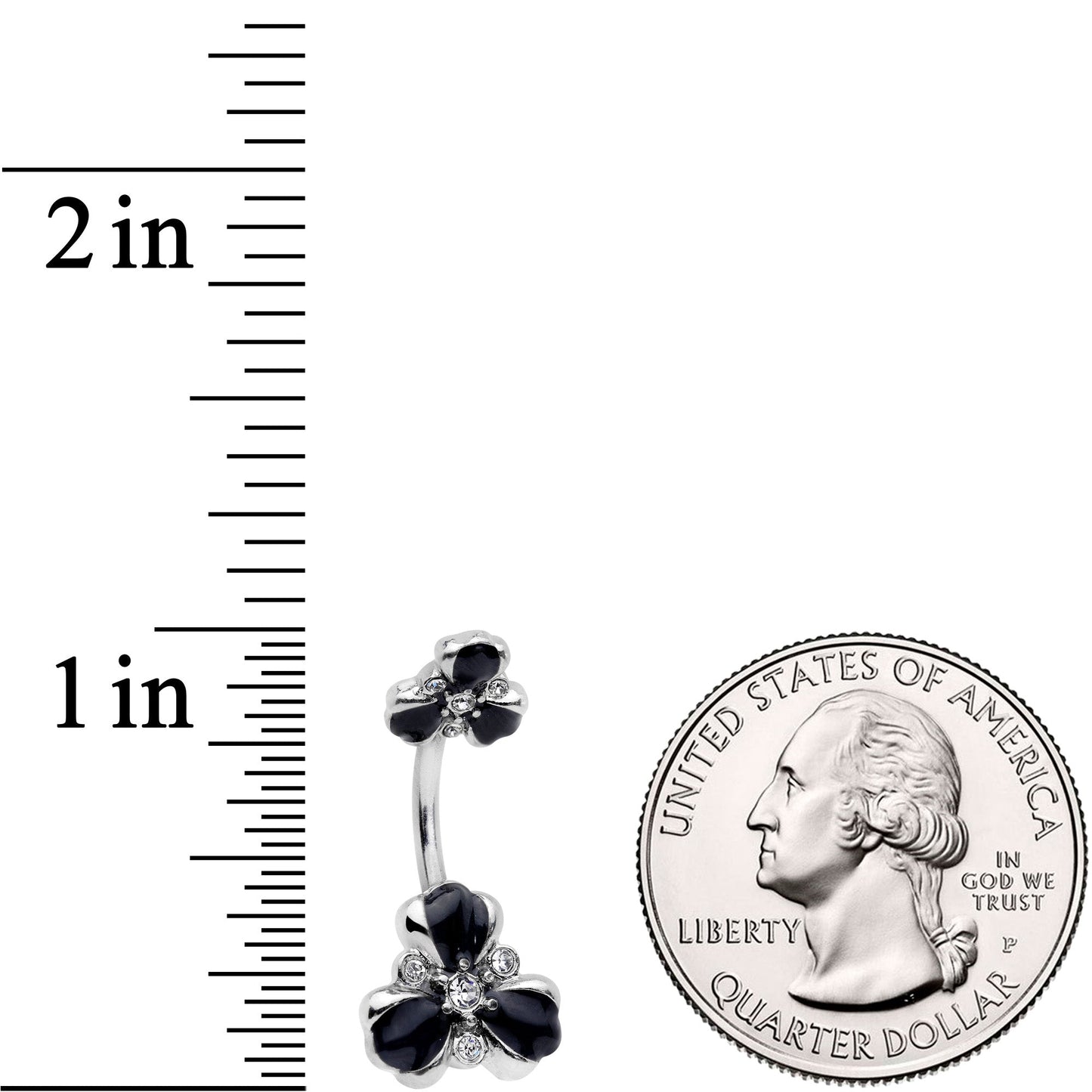 Clear Black Gem Abstract Flower Double Mount Belly Ring