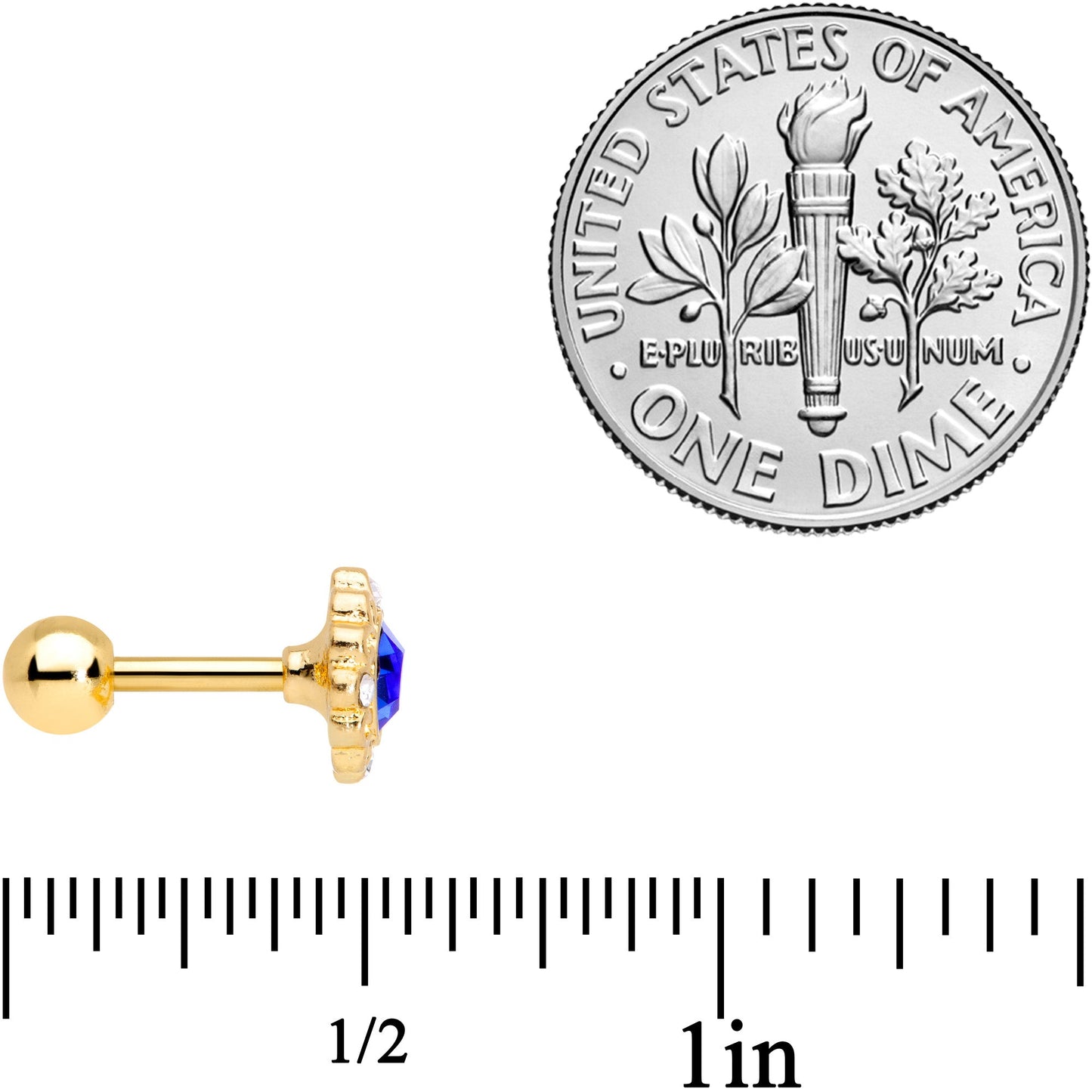 16G 1/4 Clear Blue Gem Gold Tone Empire Cartilage Tragus Earring