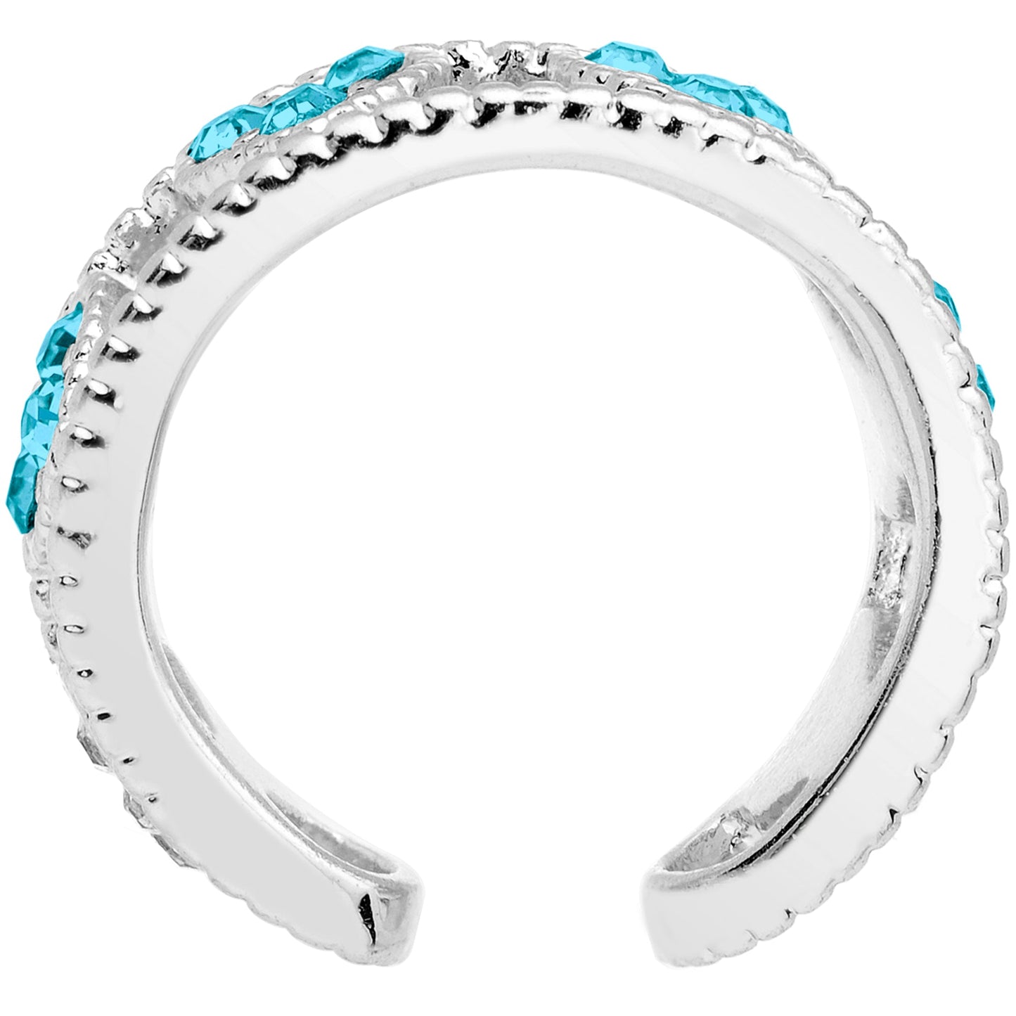 Aqua Gem Ring of Hearts Non Pierced Ear Cuff