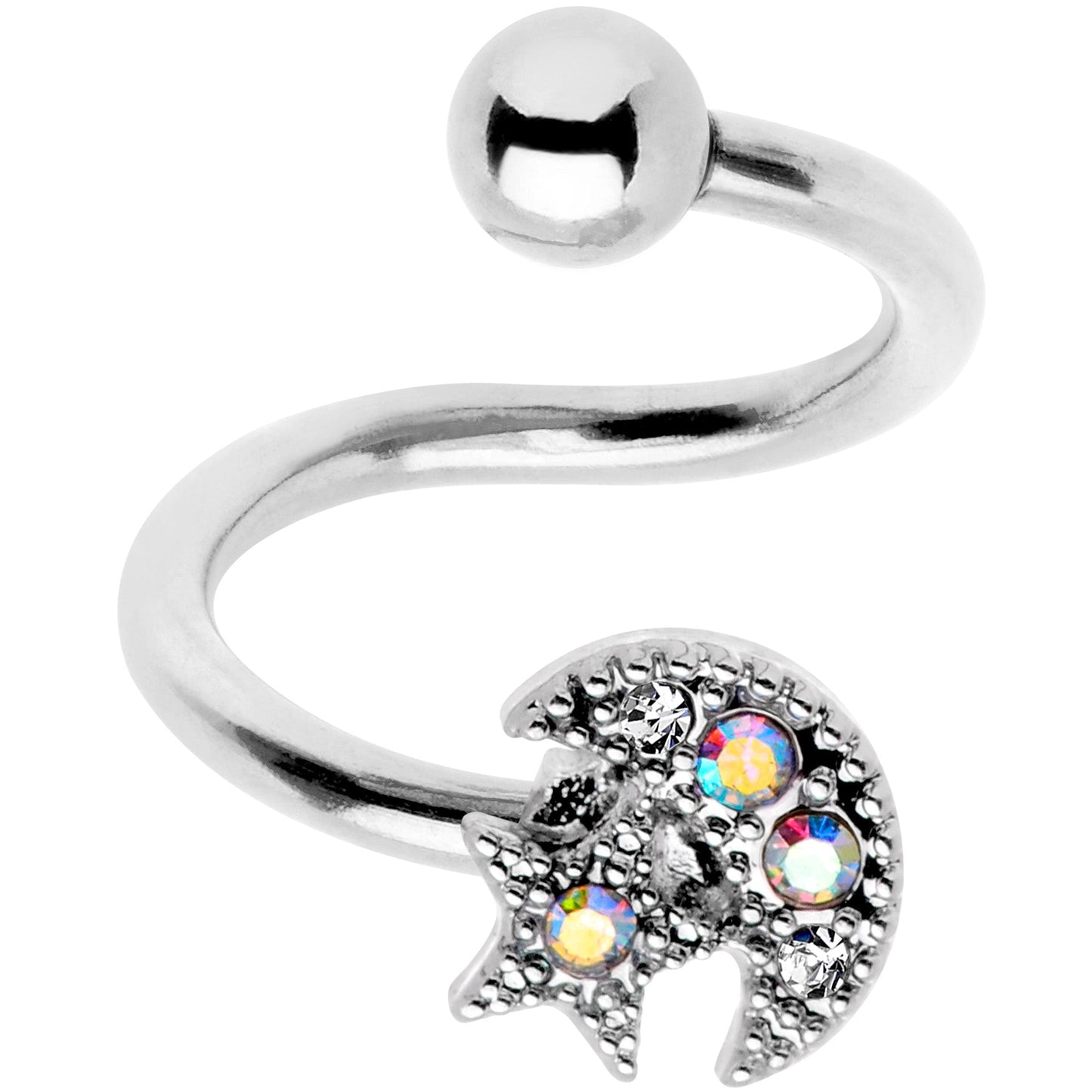 14G 3/8 Stainless Steel Moon Star Spiral Twister Belly Ring