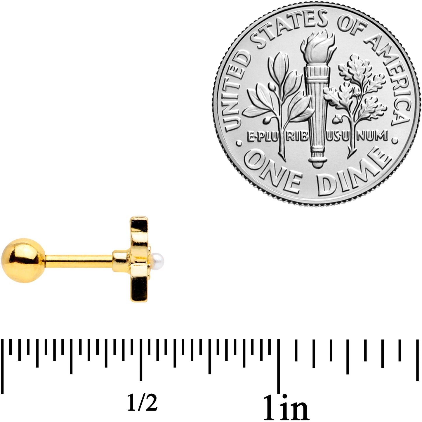 16G 1/4 Gold Tone Flower Black Cat Cartilage Tragus Earring