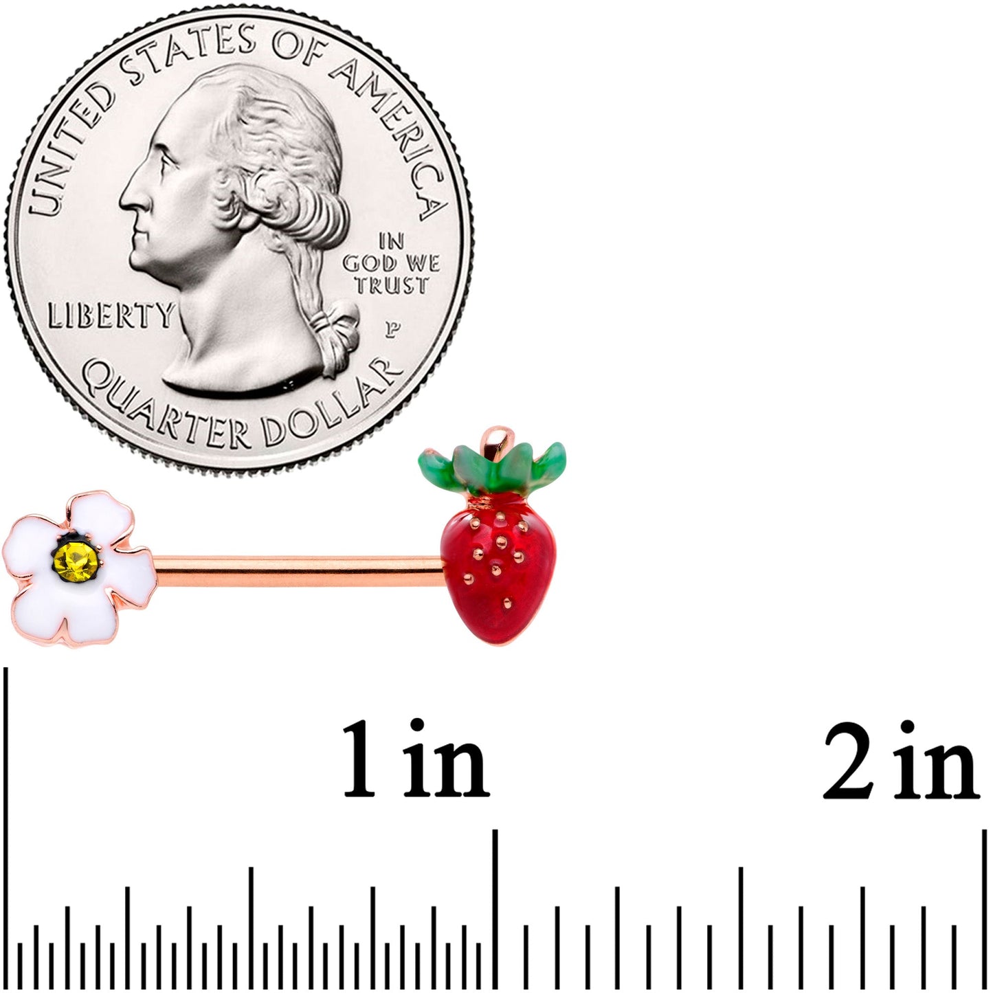 14G 9/16 Yellow Gem Rose Gold Tone Strawberry Nipple Ring Set