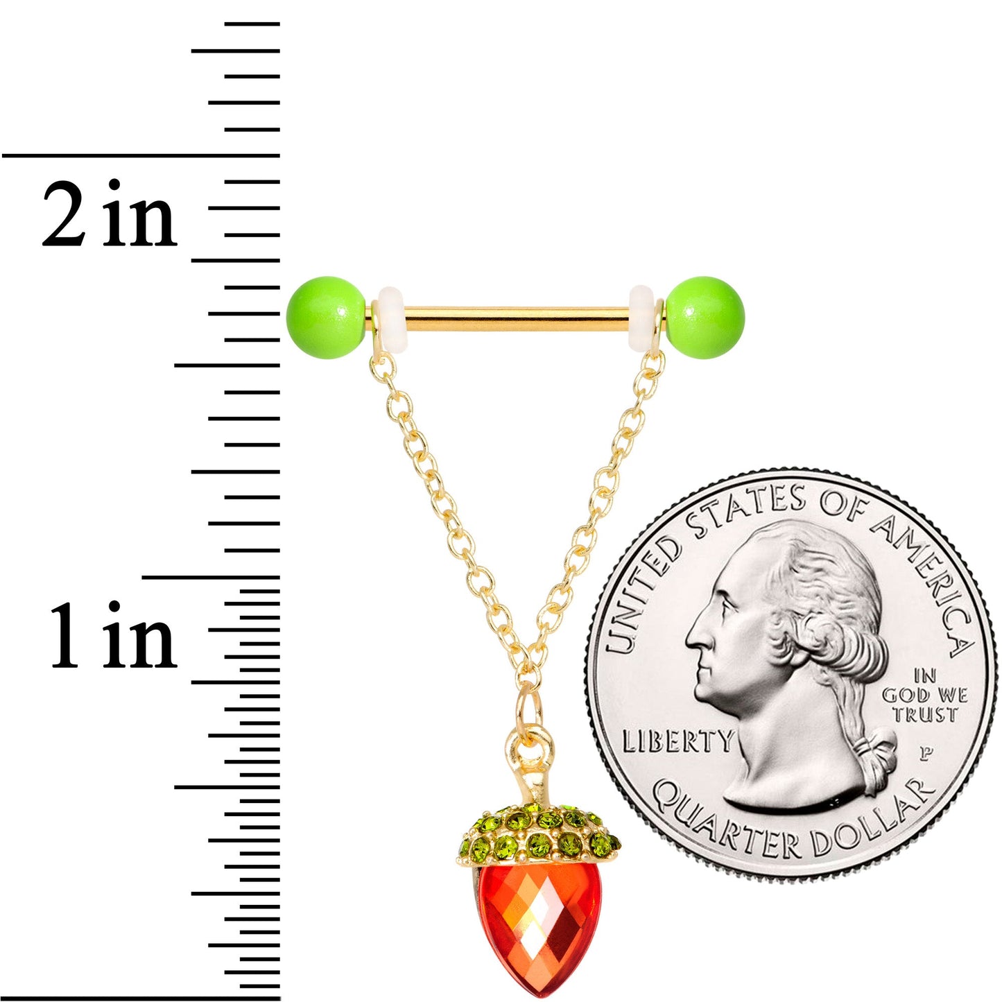 14G 9/16 Red Green Gem Oak Leaf Acorn Barbell Nipple Ring Set