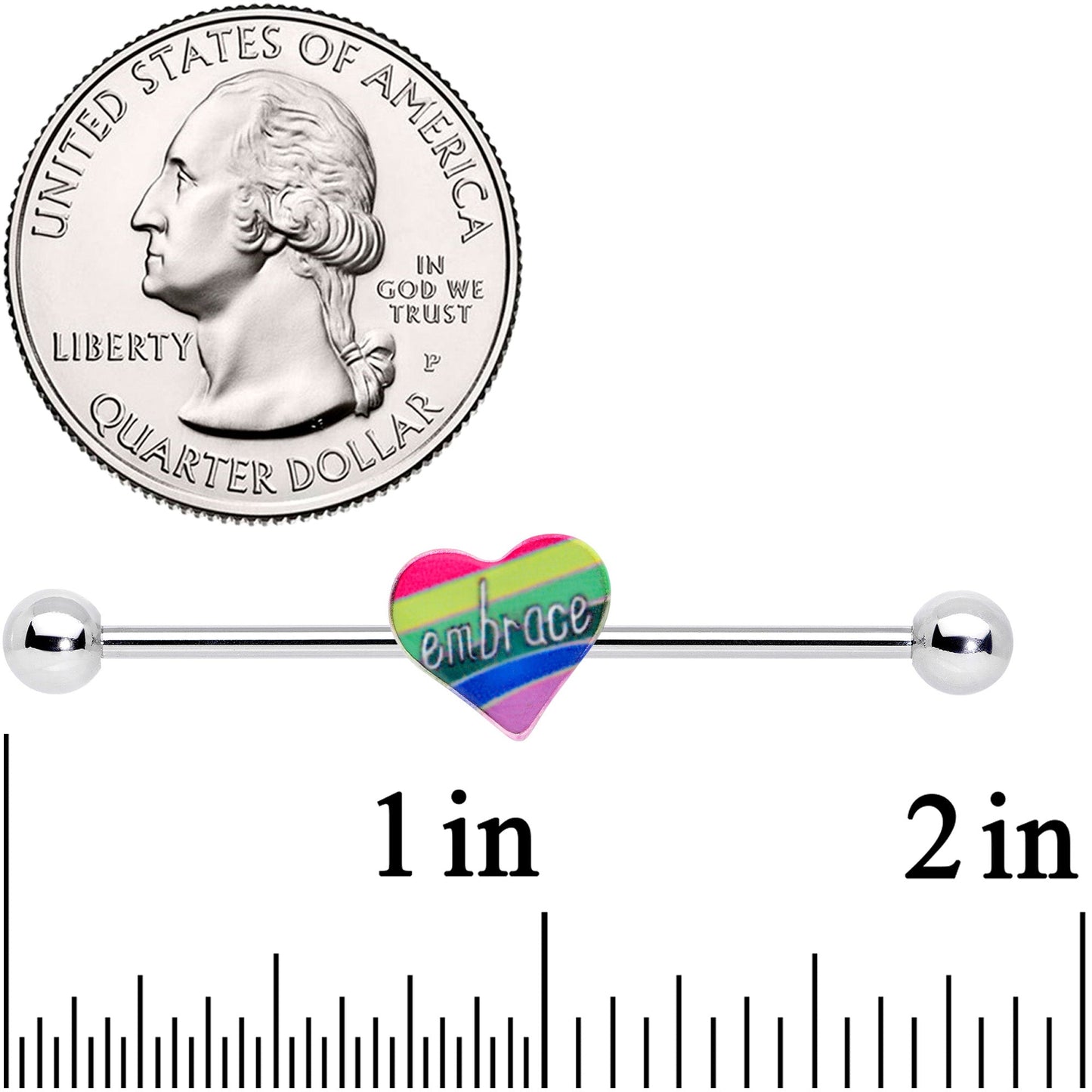 14G Rainbow Embrace Pride Heart Industrial Barbell 38mm