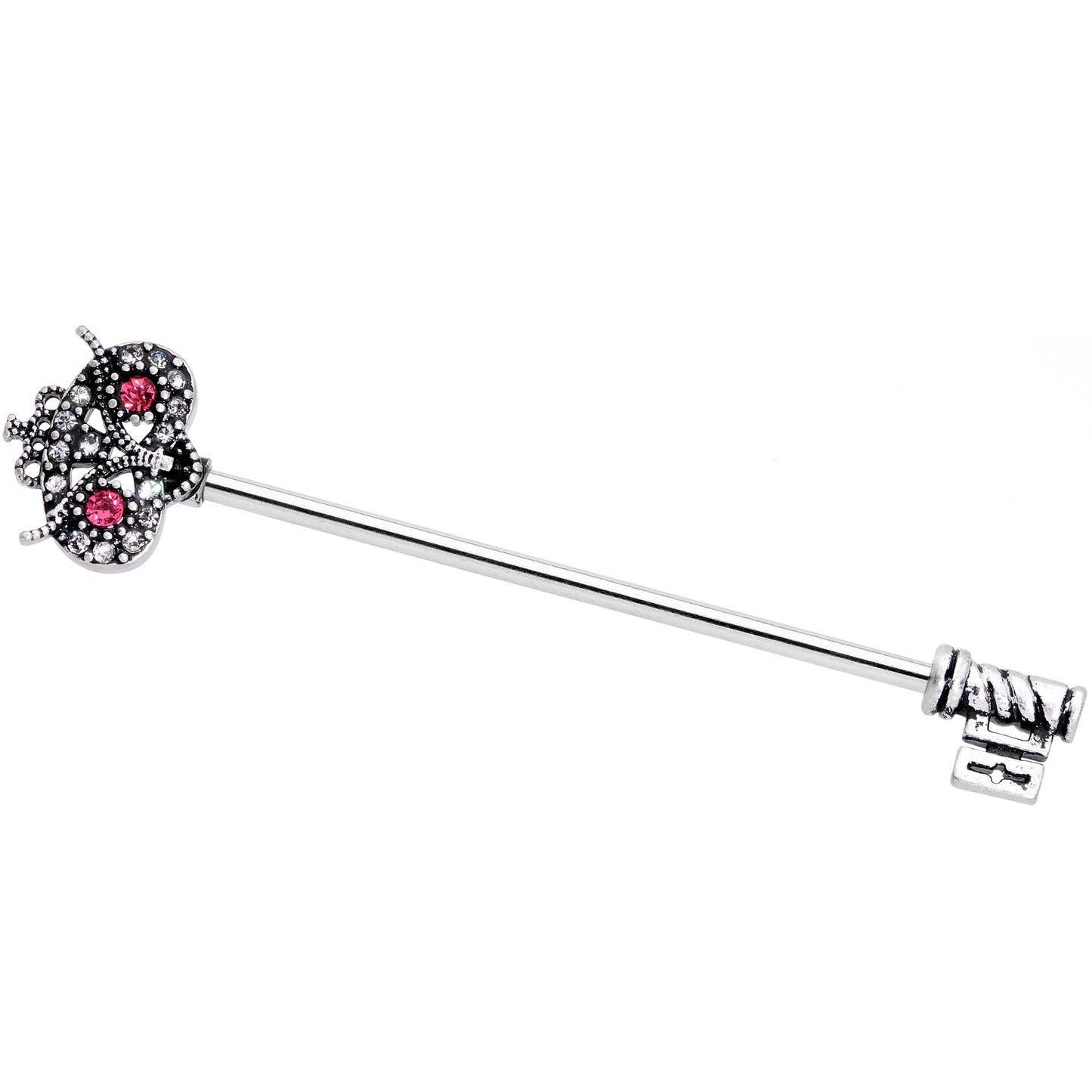 14G Pink Clear Gem Royal Owl Key Industrial Barbell 38mm