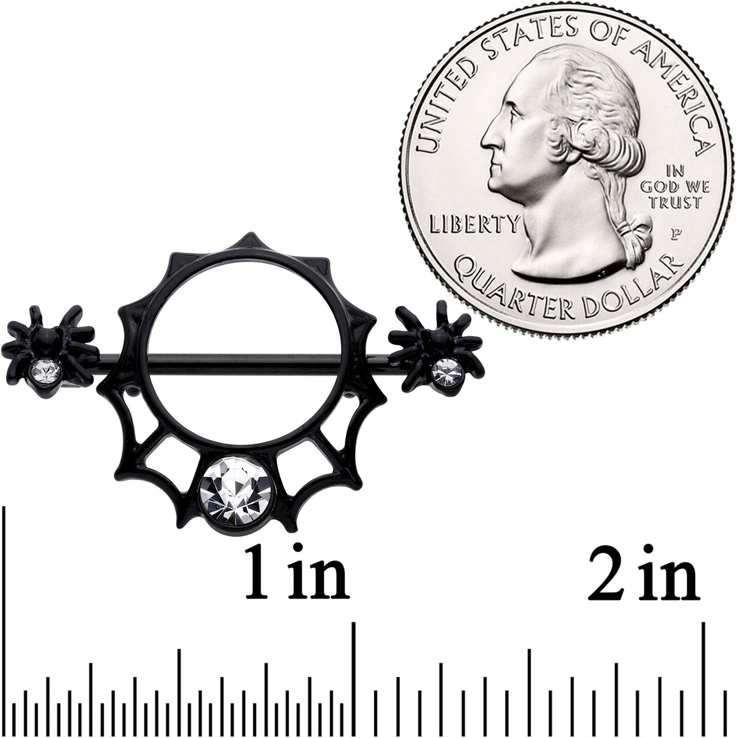 14G 9/16 Clear Gem Black Spider Web Nipple Shield Set