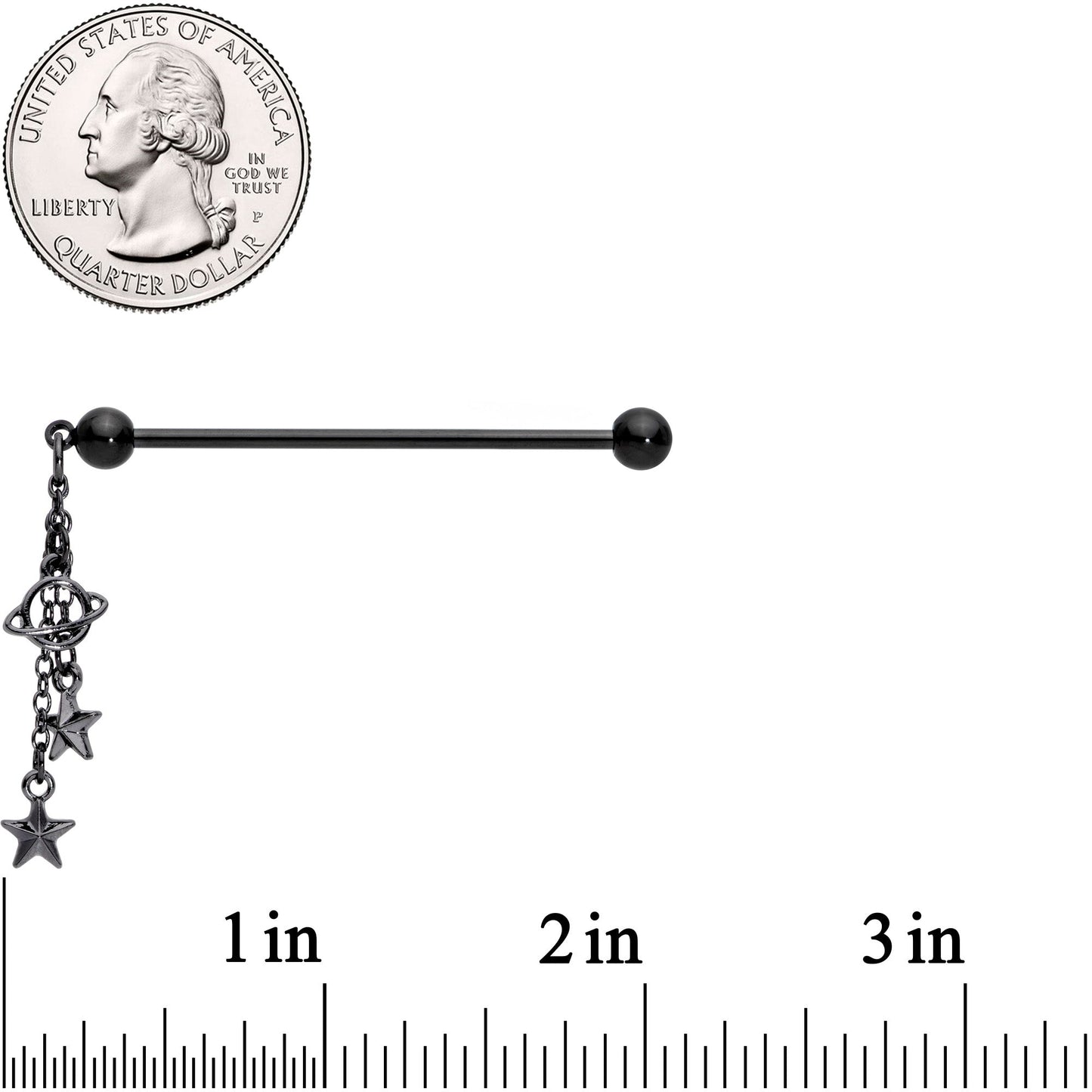 14G Black Planet Stars Dangle Industrial Barbell 38mm