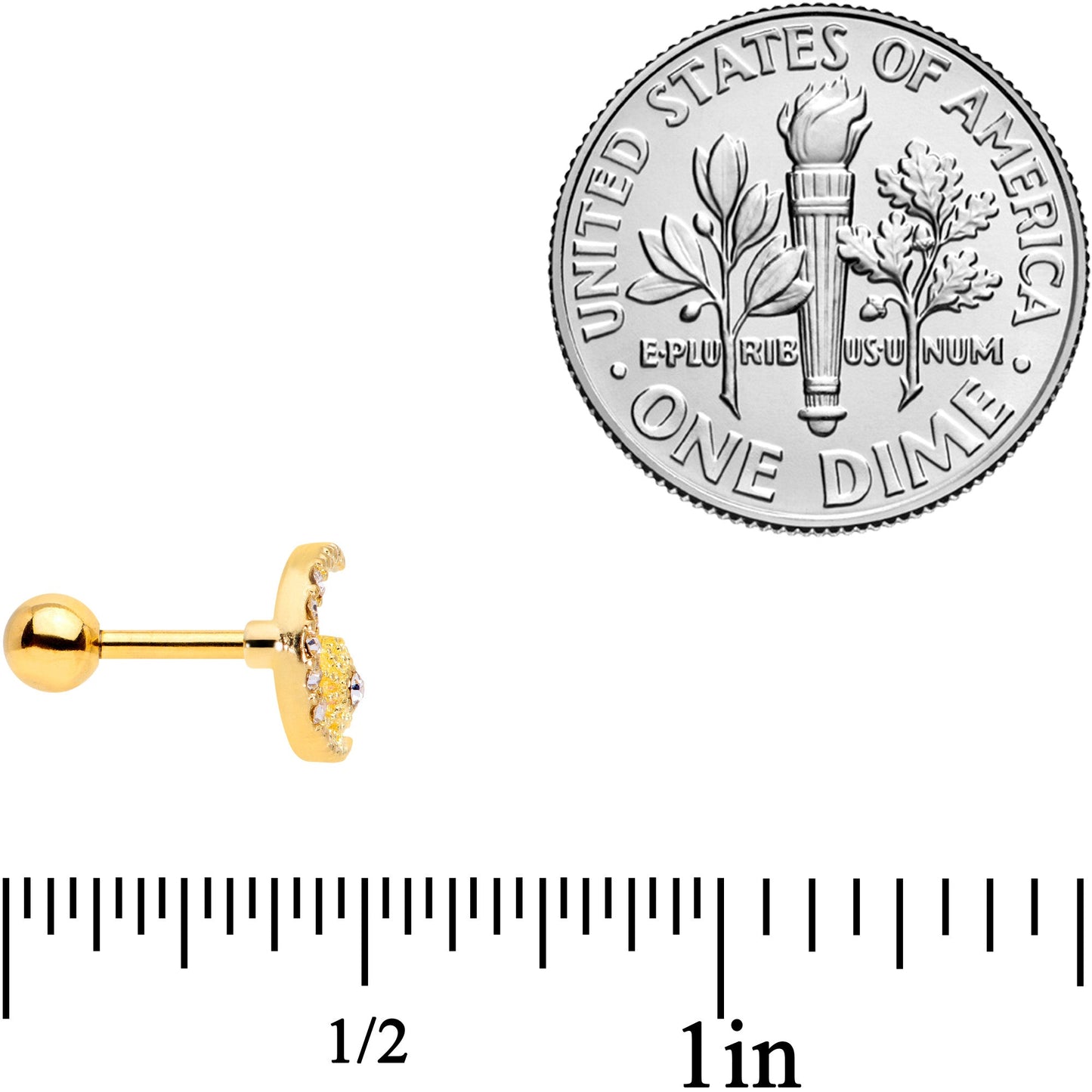 16G 5/16 Clear Gem Gold Tone Crescent Moon Star Cartilage Tragus