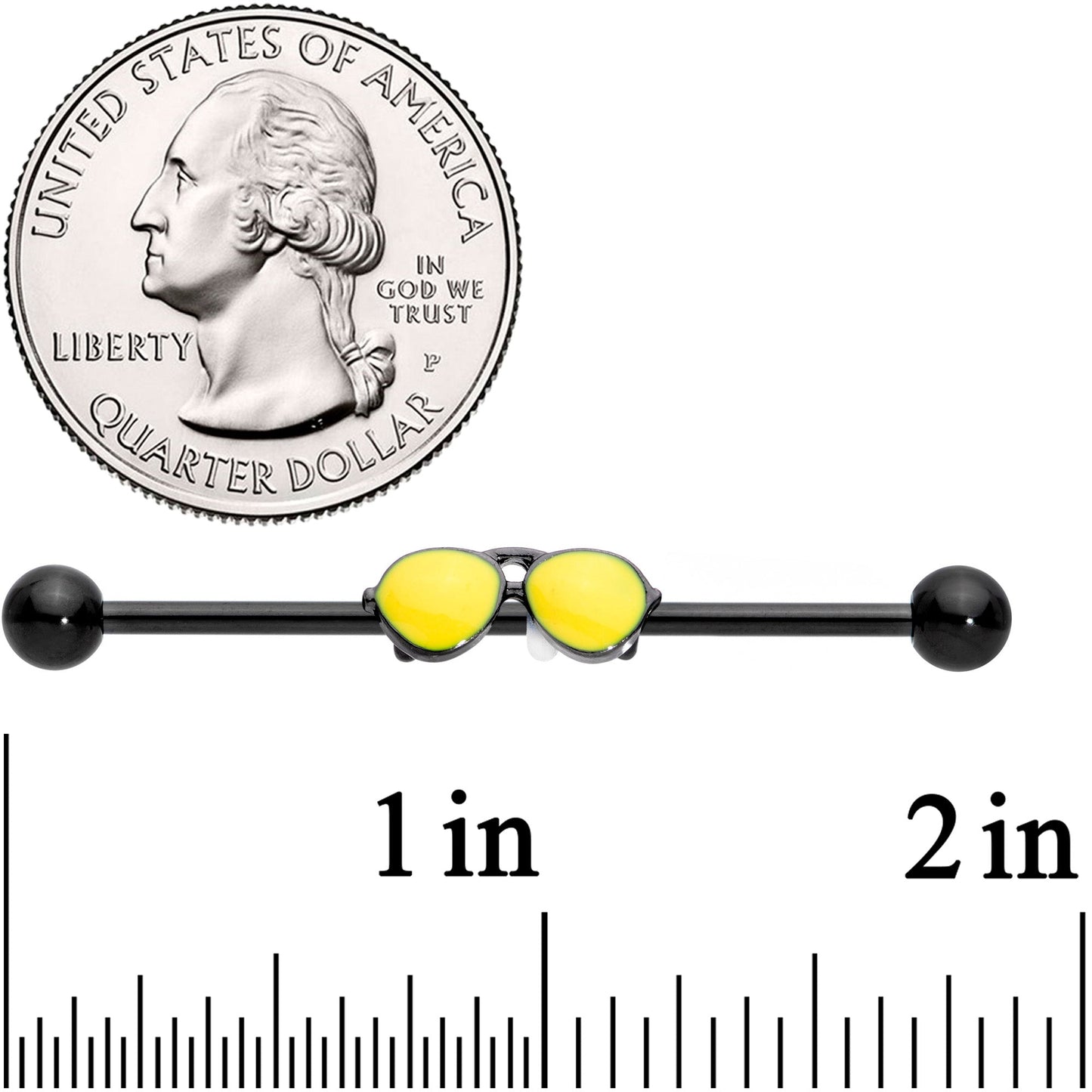 14G Black Yellow Aviator Sunglasses Industrial Barbell 38mm