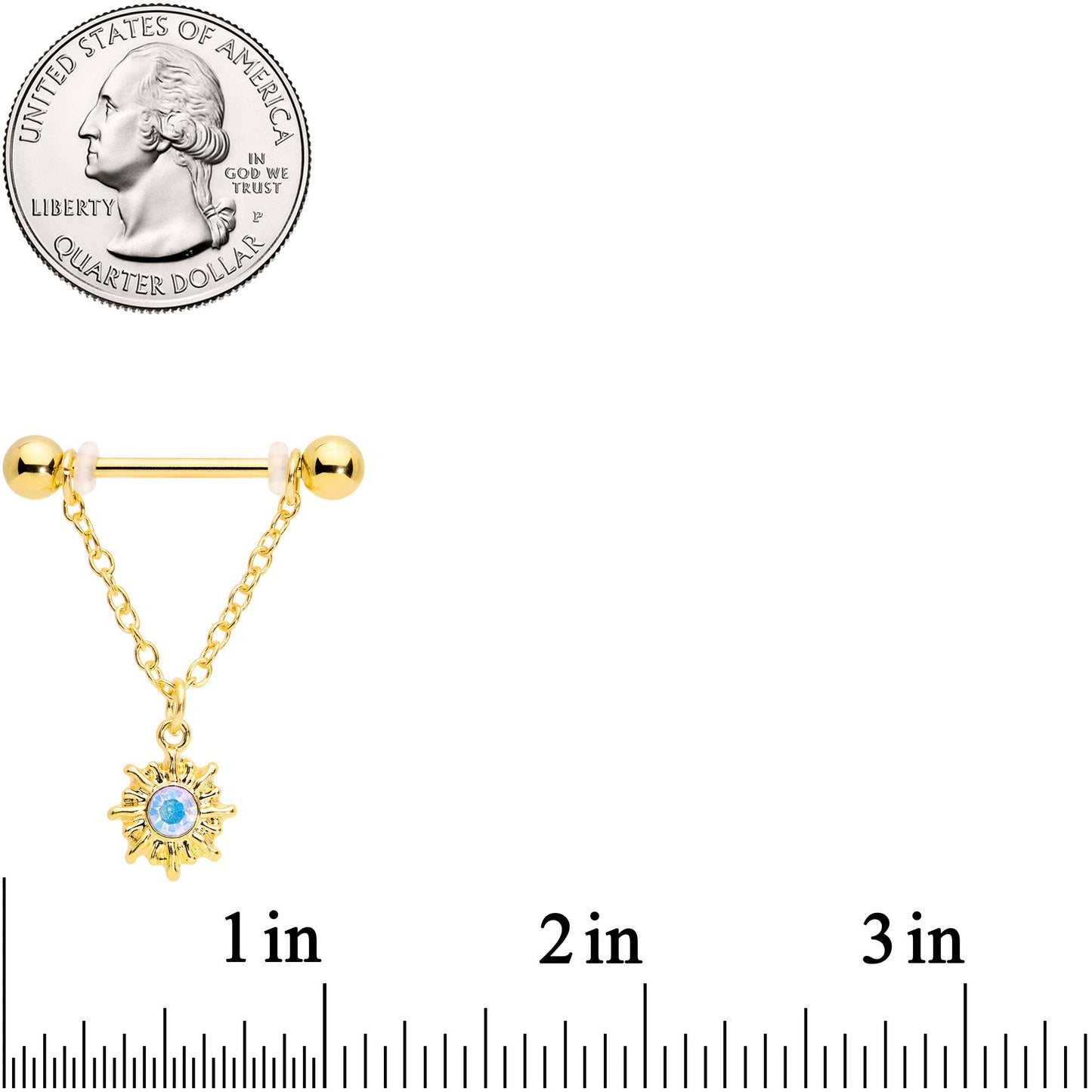 14G 5/8 Aurora Gem Gold Tone Sun Moon Dangle Nipple Ring Set