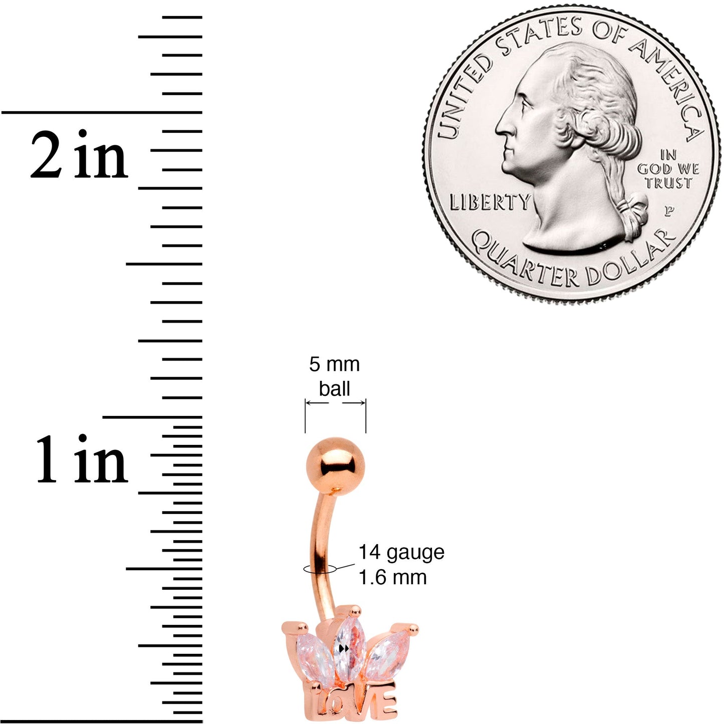 Clear Gem Rose Gold Tone Crown of Love Belly Ring