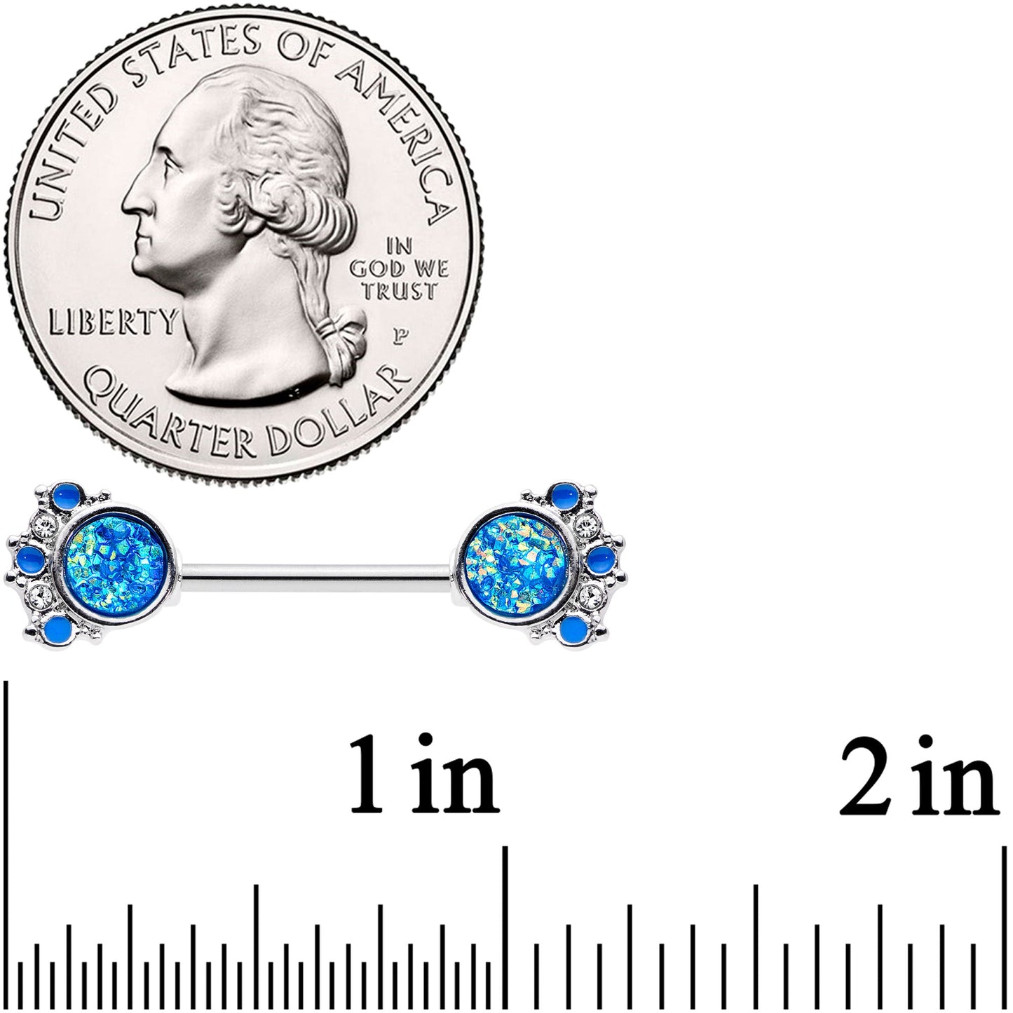 14G 9/16 Blue Faux Druzy Serenade Barbell Nipple Ring Set