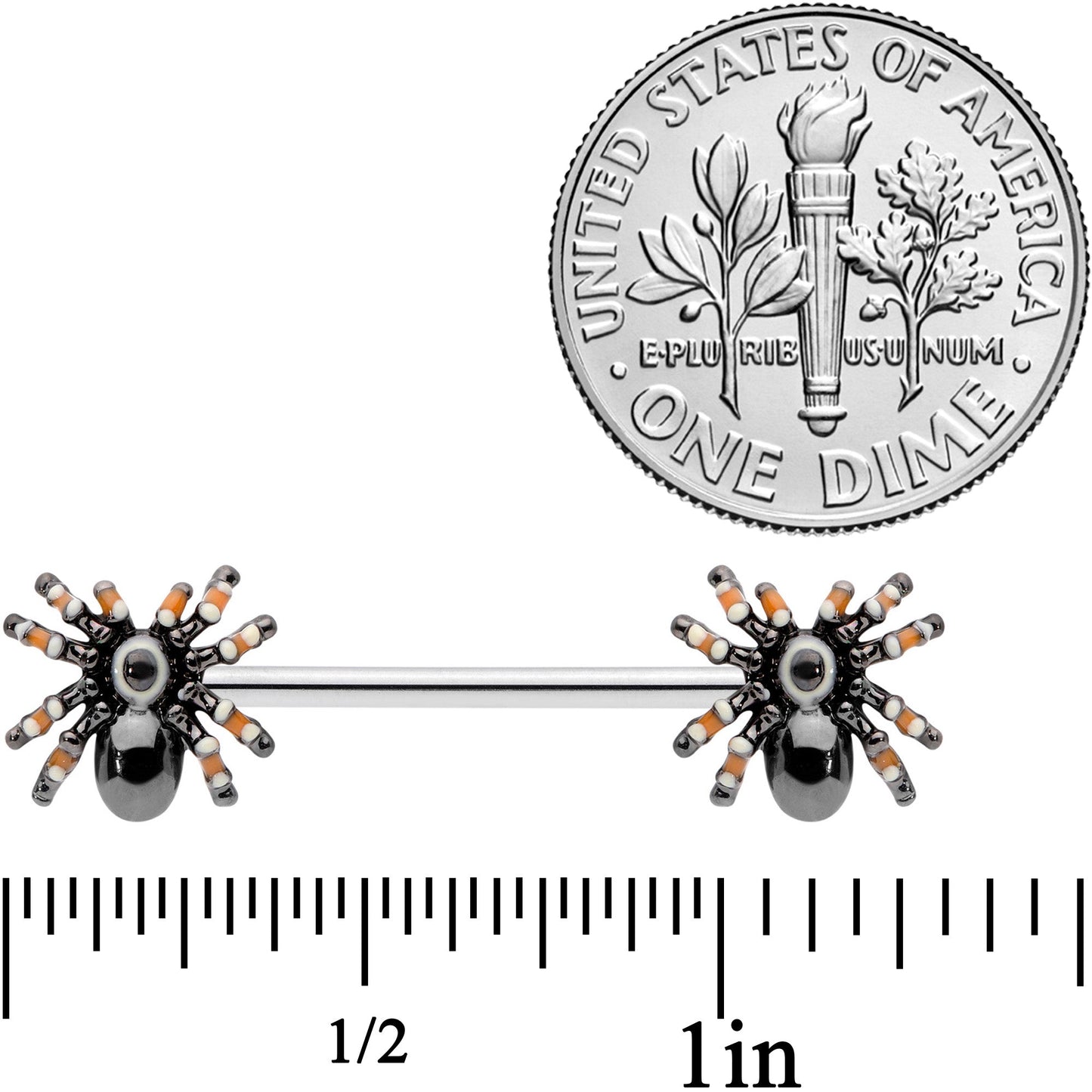 14G 5/8 Tarantula Spider Halloween Barbell Nipple Ring Set