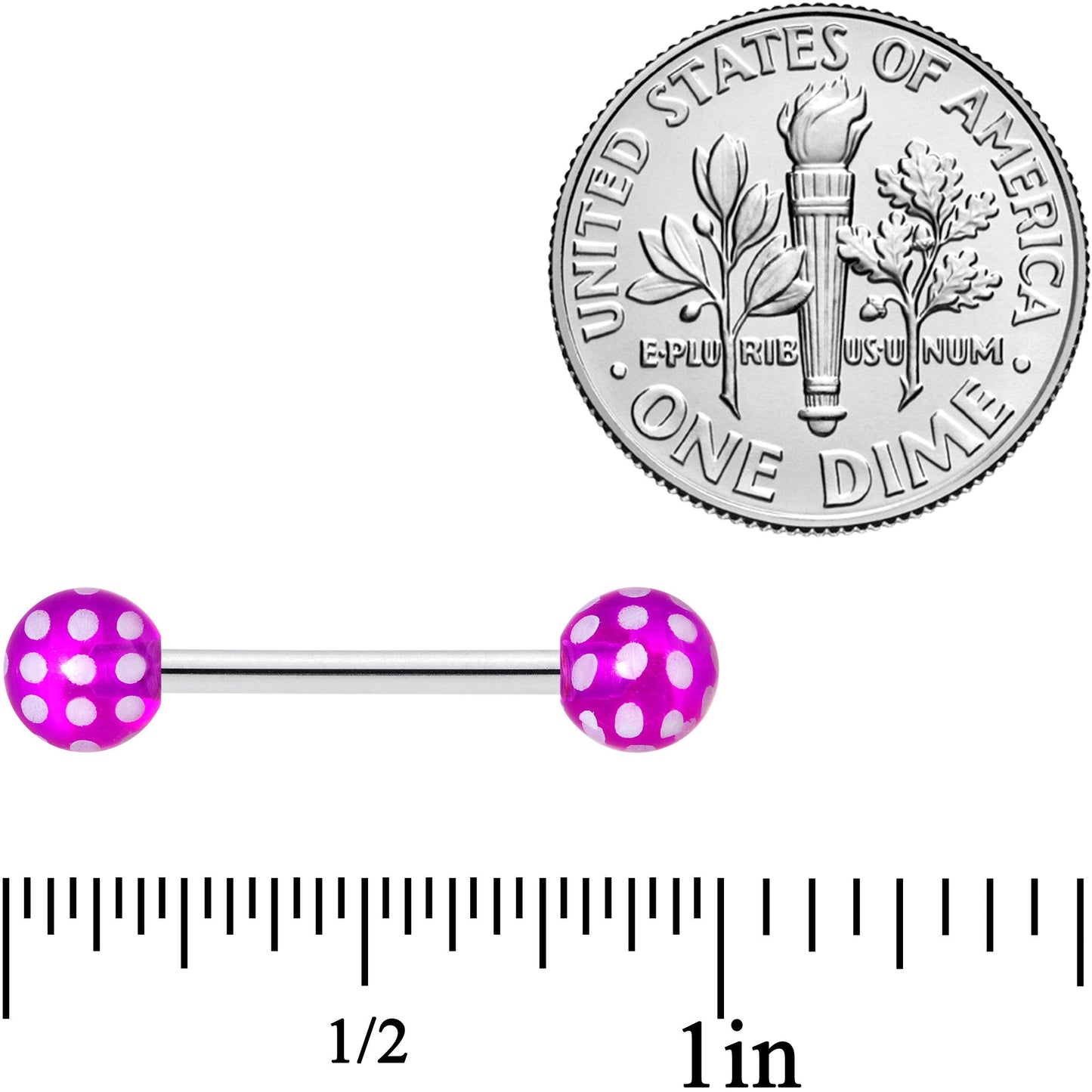 14G 9/16 Purple White Polka Dot UV Ball Barbell Nipple Ring Set