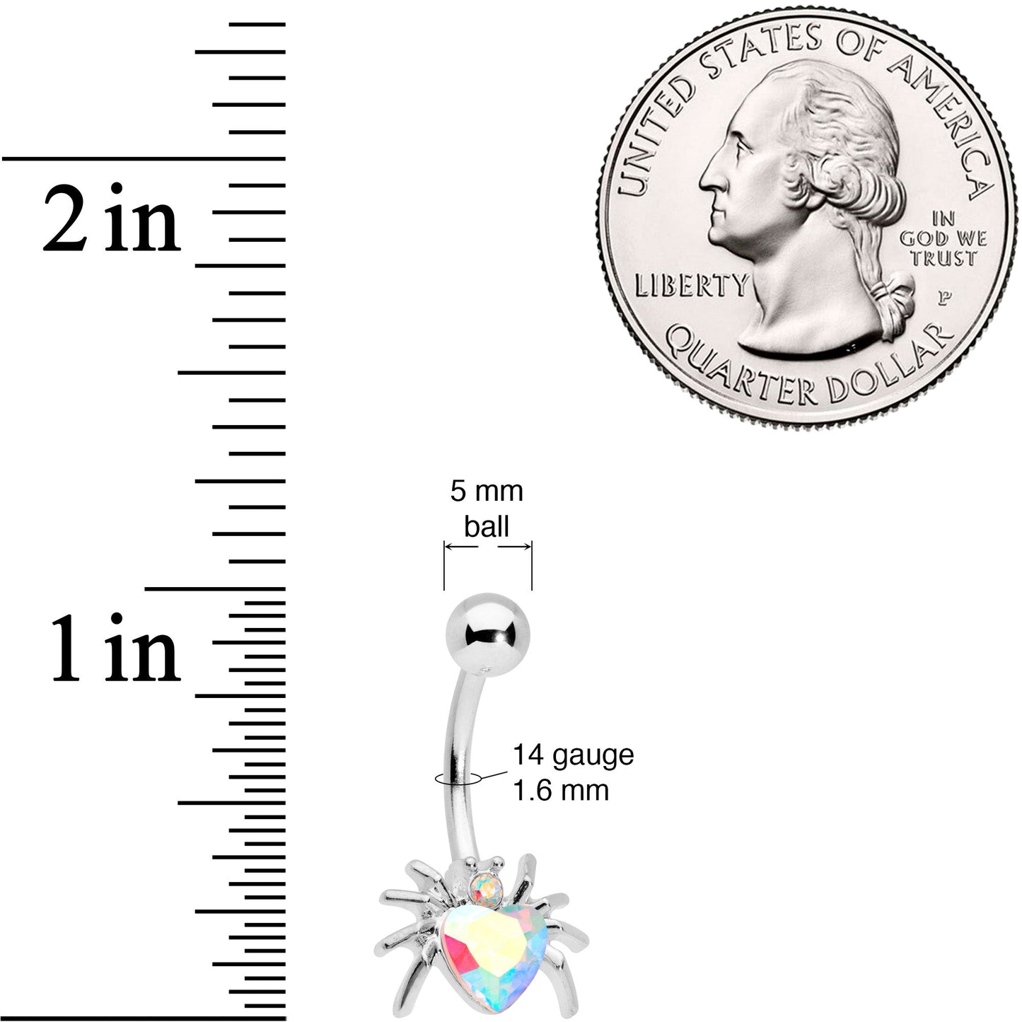 Aurora Gem Halloween Heart Spider Belly Ring