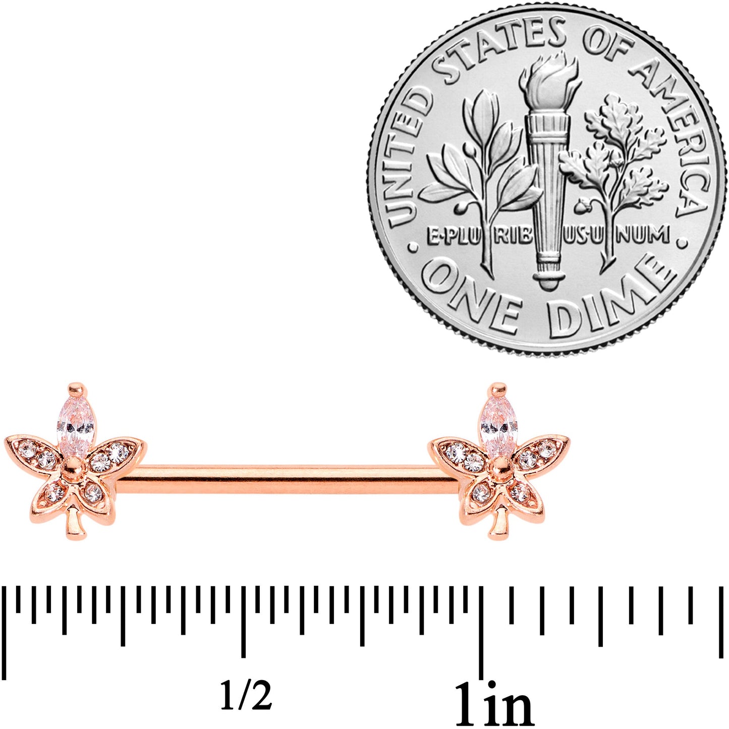14G 5/8 Clear Gem Rose Gold Tone Beautiful Flower Nipple Ring Set