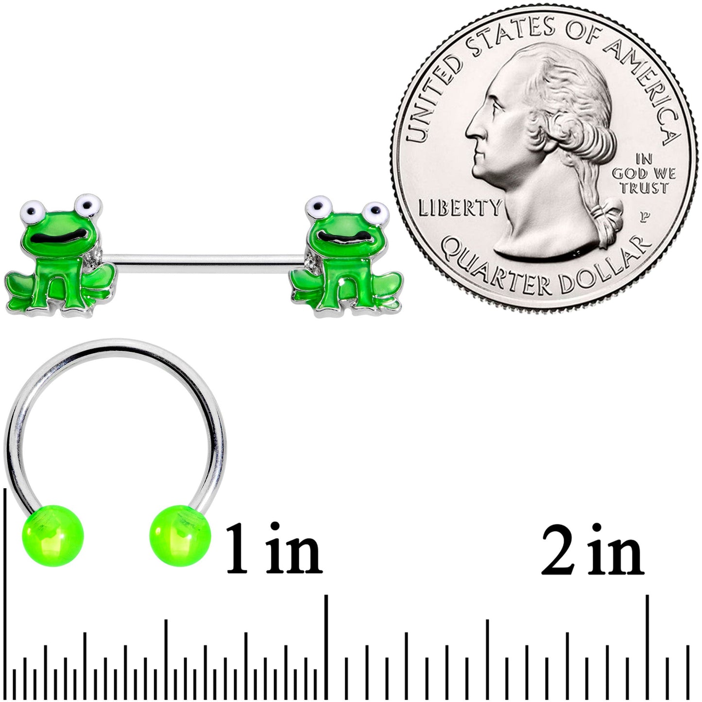 14G 9/16 Green Frog UV Horseshoe Barbell Nipple Ring Set of 4