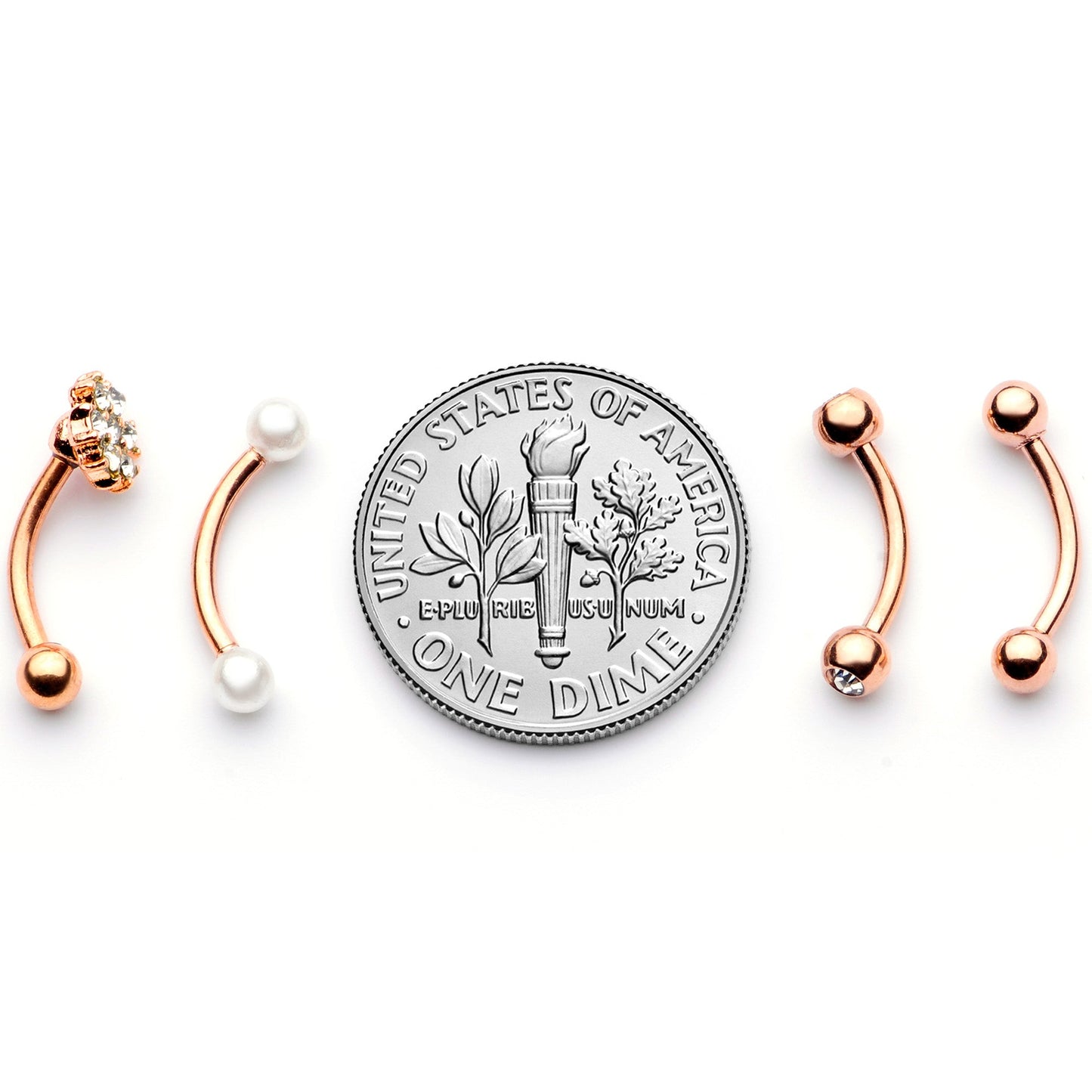 16G 5/16 Clear Gem Rose Gold Tone Curved Eyebrow Ring Set of 4