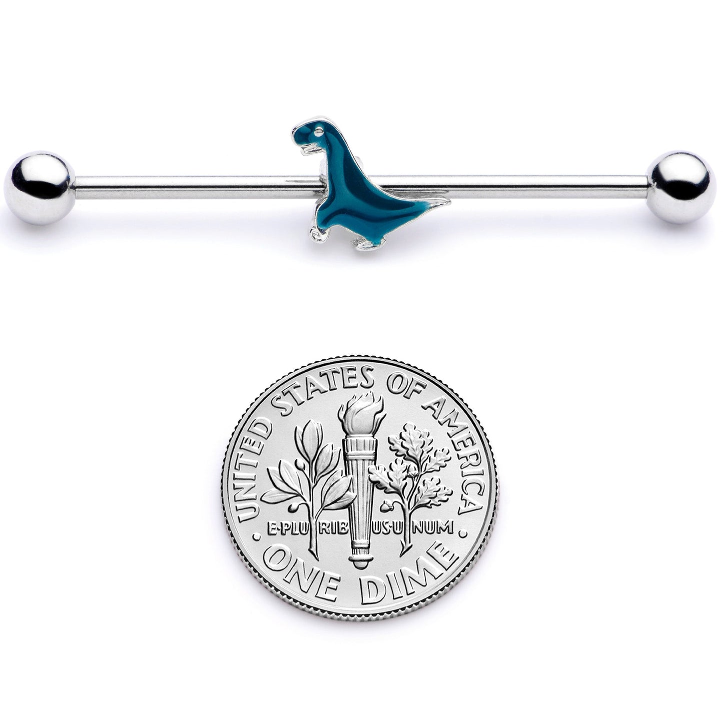 14G Darling Green Dinosaur Industrial Barbell 38mm